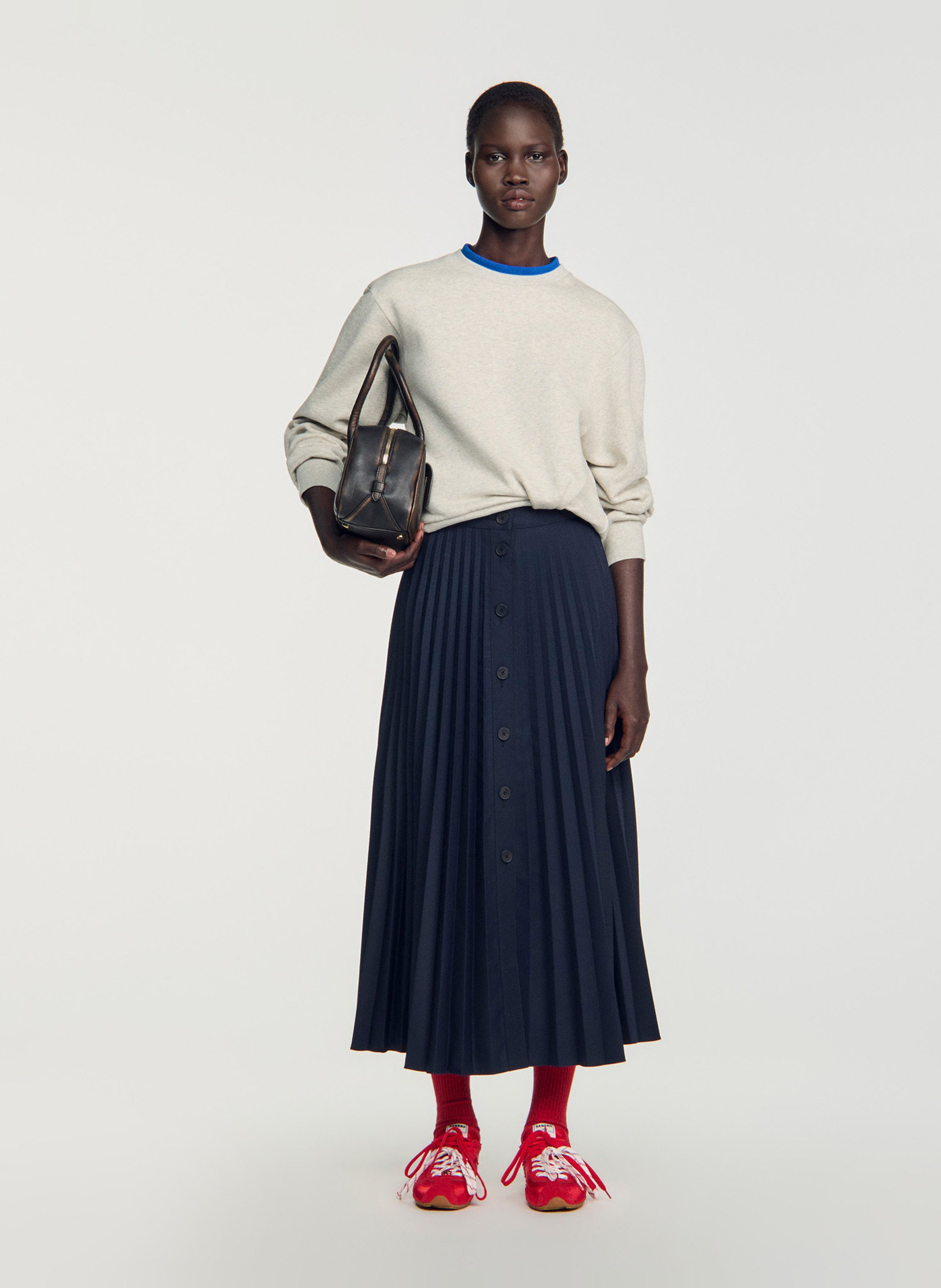 Jupe midi évasée plissée SANDRO Bleu