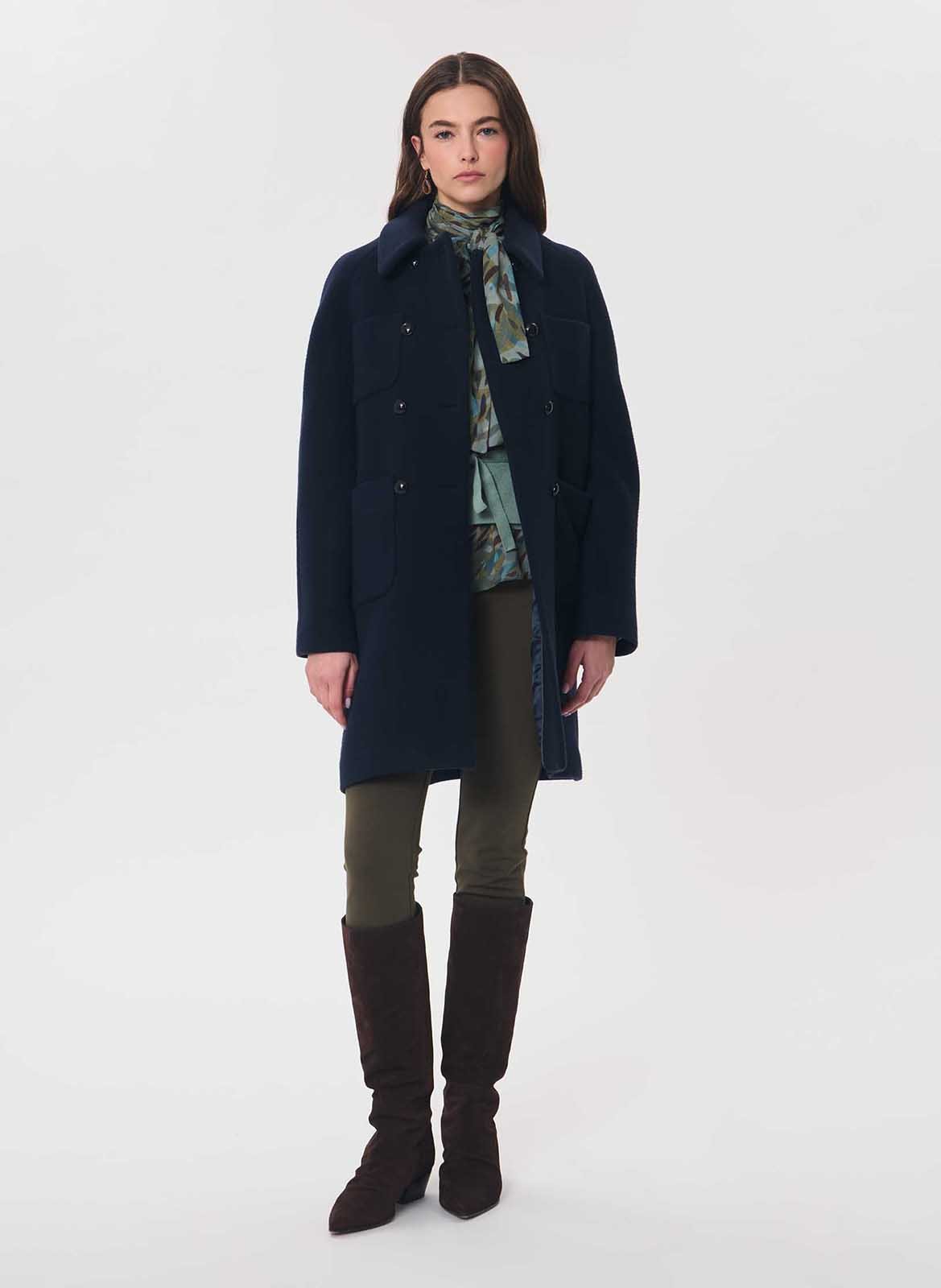 Manteau droit en laine mélangée | Bleu TARA JARMON Femme