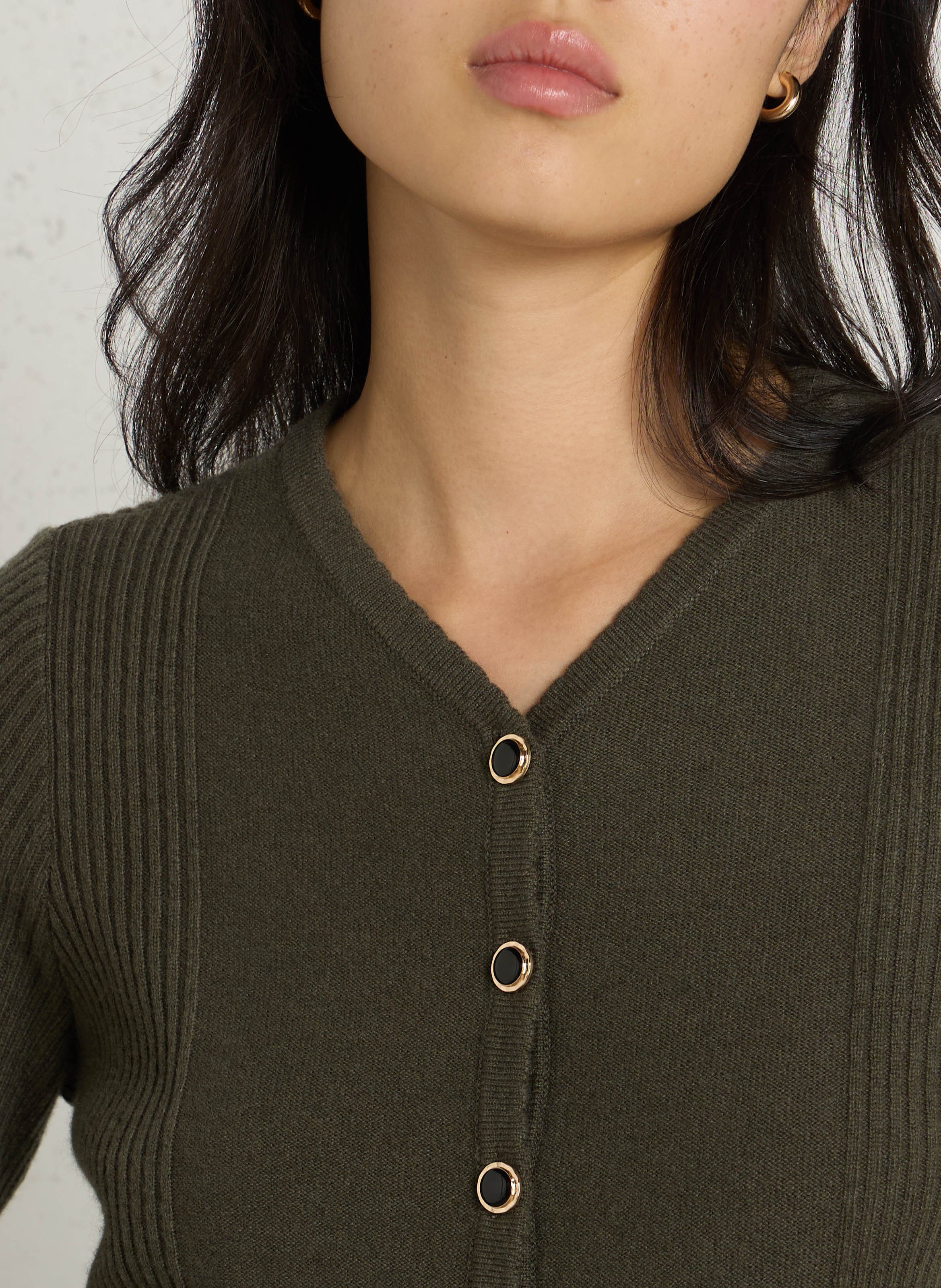 Merinowoll-Strickpullover mit Knopfleiste PETITE MENDIGOTE Khaki
