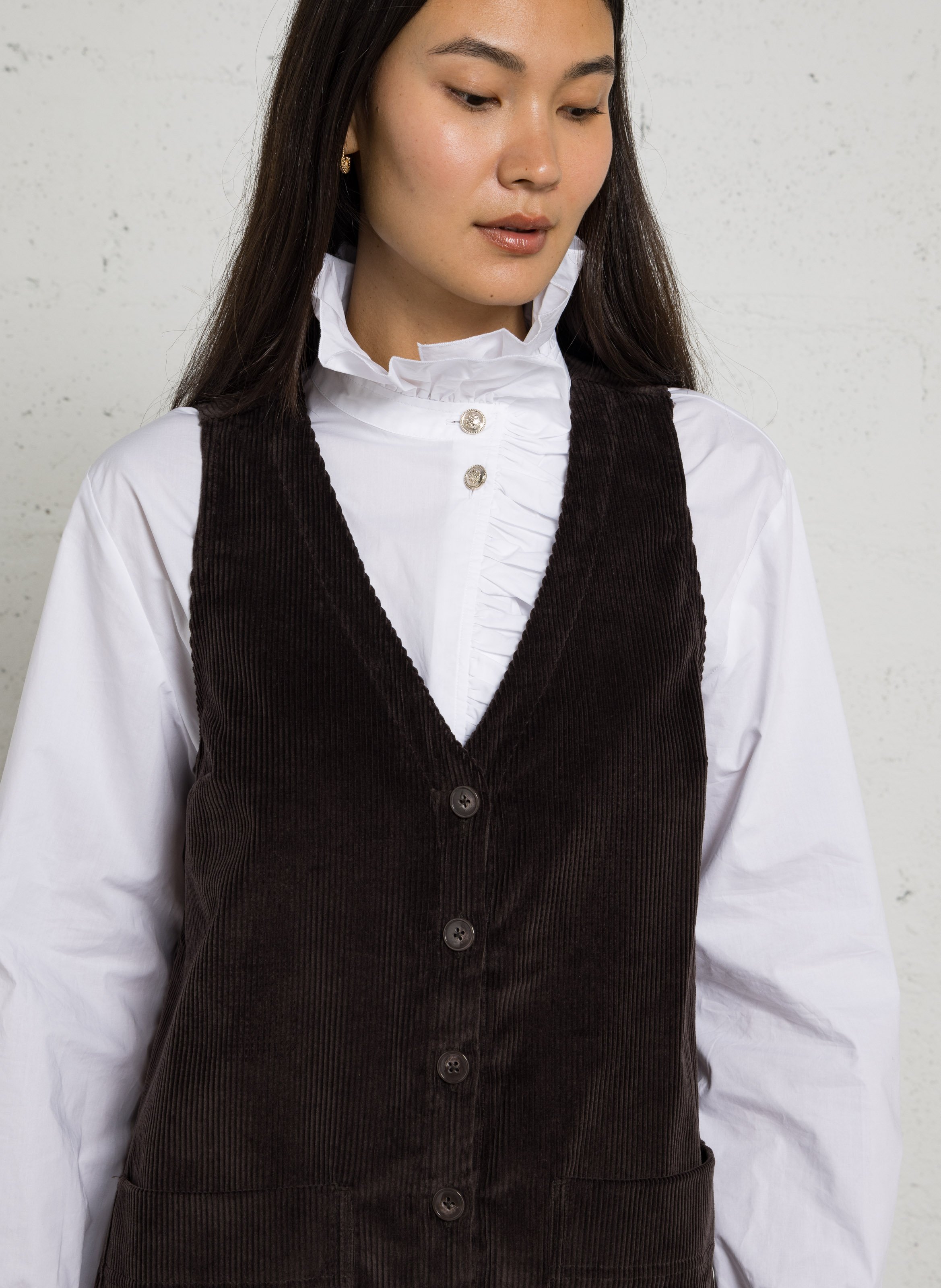 Robe courte col V en coton DES PETITS HAUTS Marron