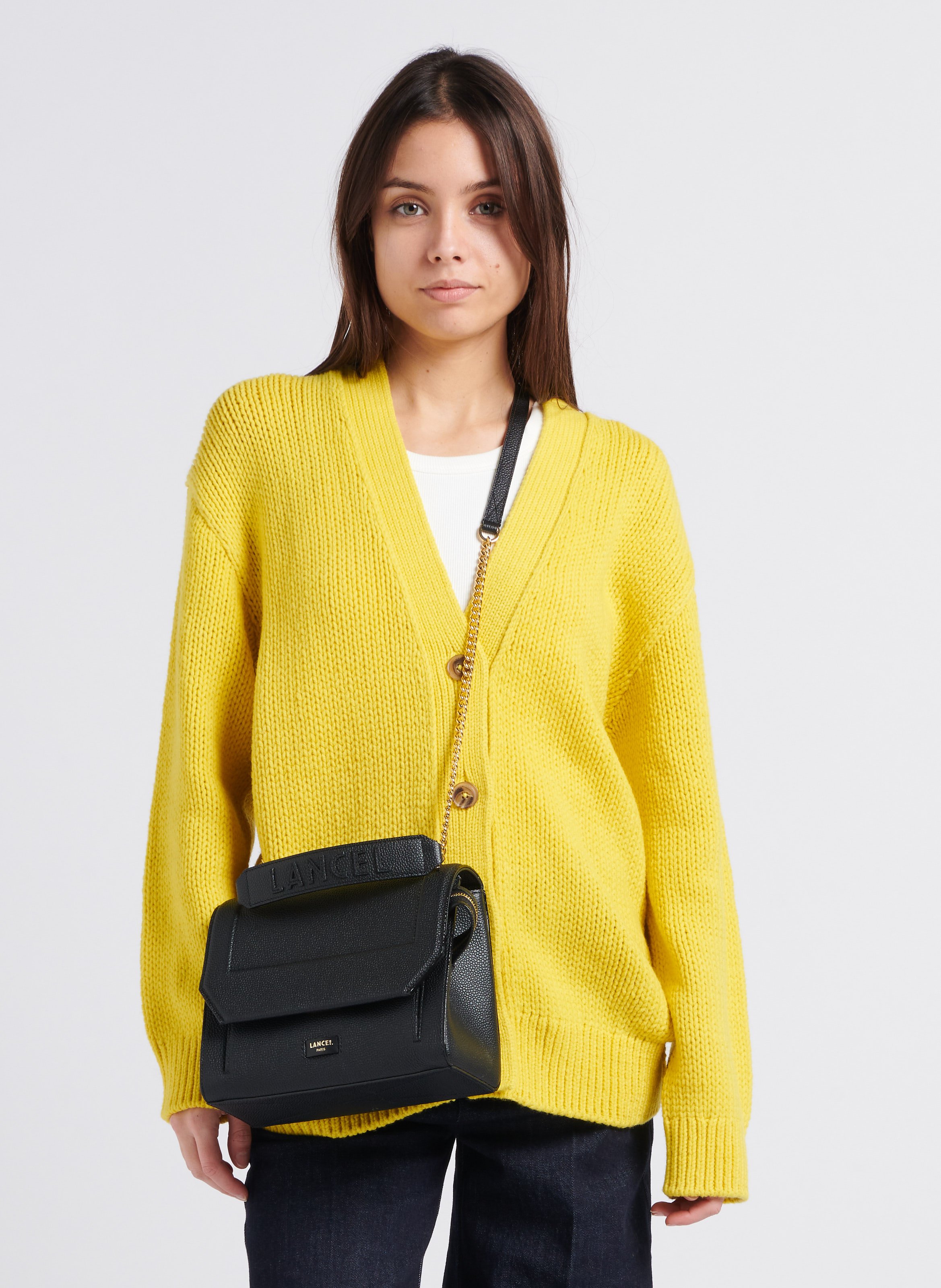 Sac à rabat en cuir grainé LANCEL Noir