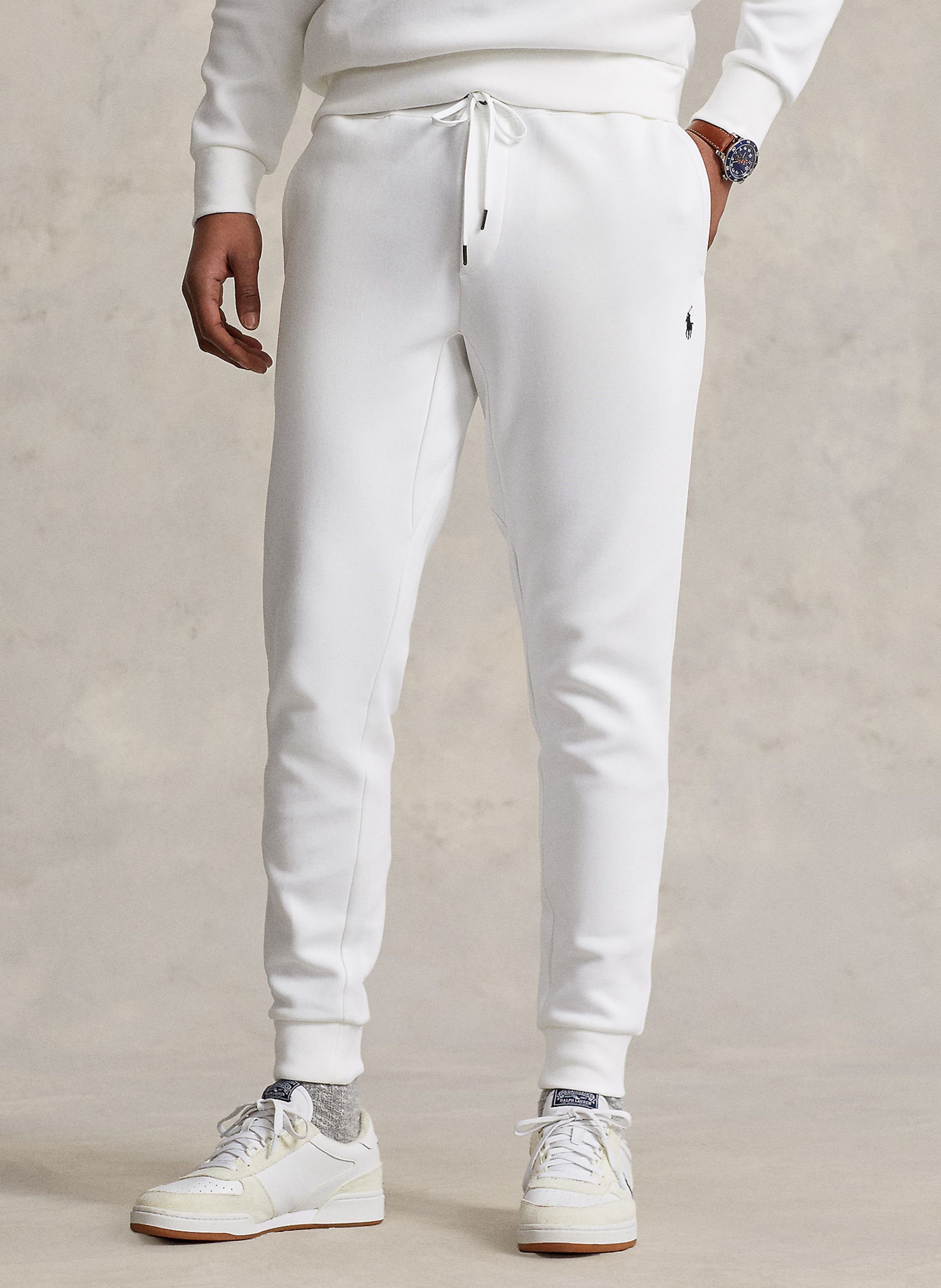 Pantalon de jogging ajustado de mezcla de algodon en blanco