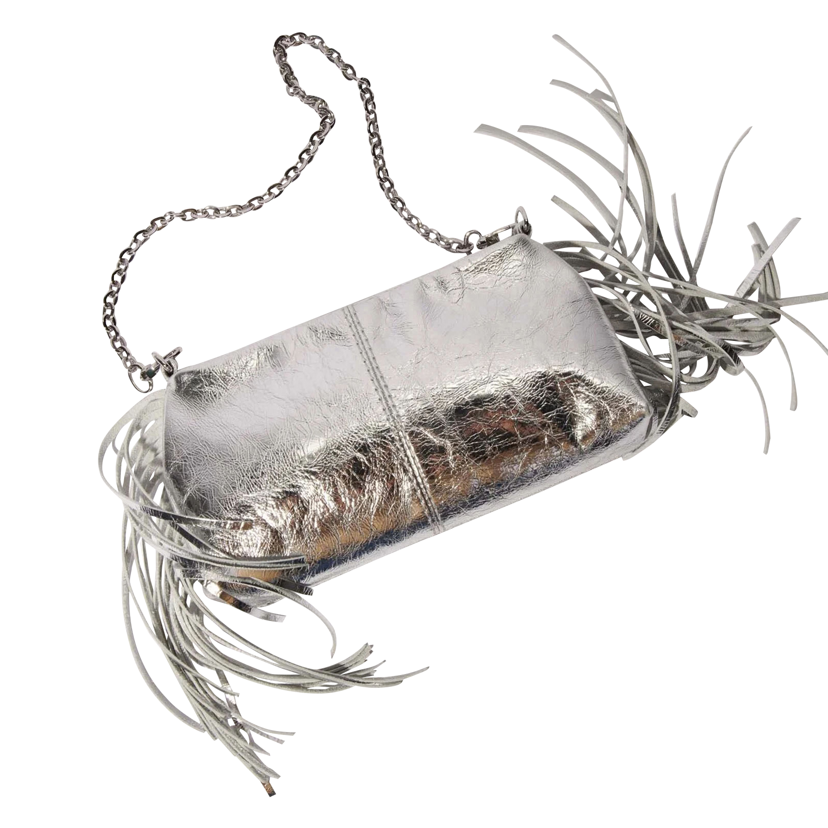 Sac pochette en cuir métallisé MAJE Argent