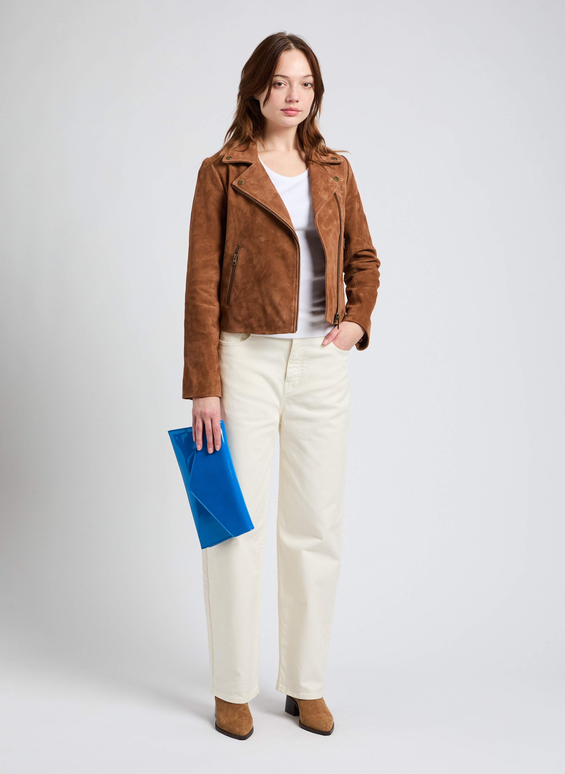 Short suede leather jacket SAISON 1865 Brown