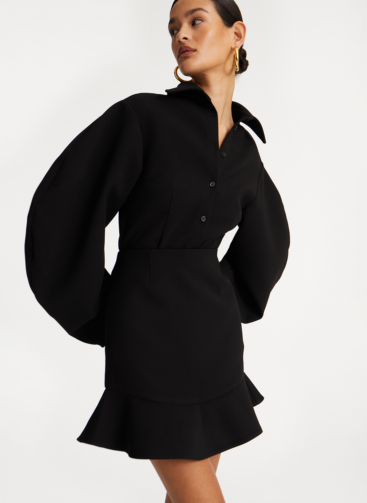 Flared skirt with flounce ROTATE Black