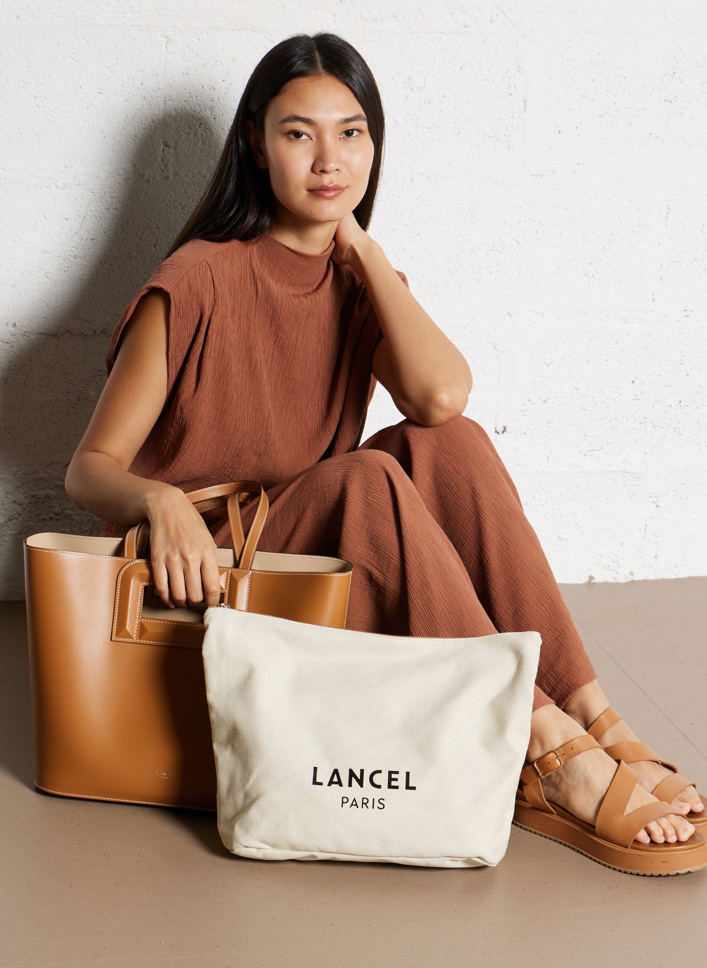 Cabas en cuir LANCEL Beige