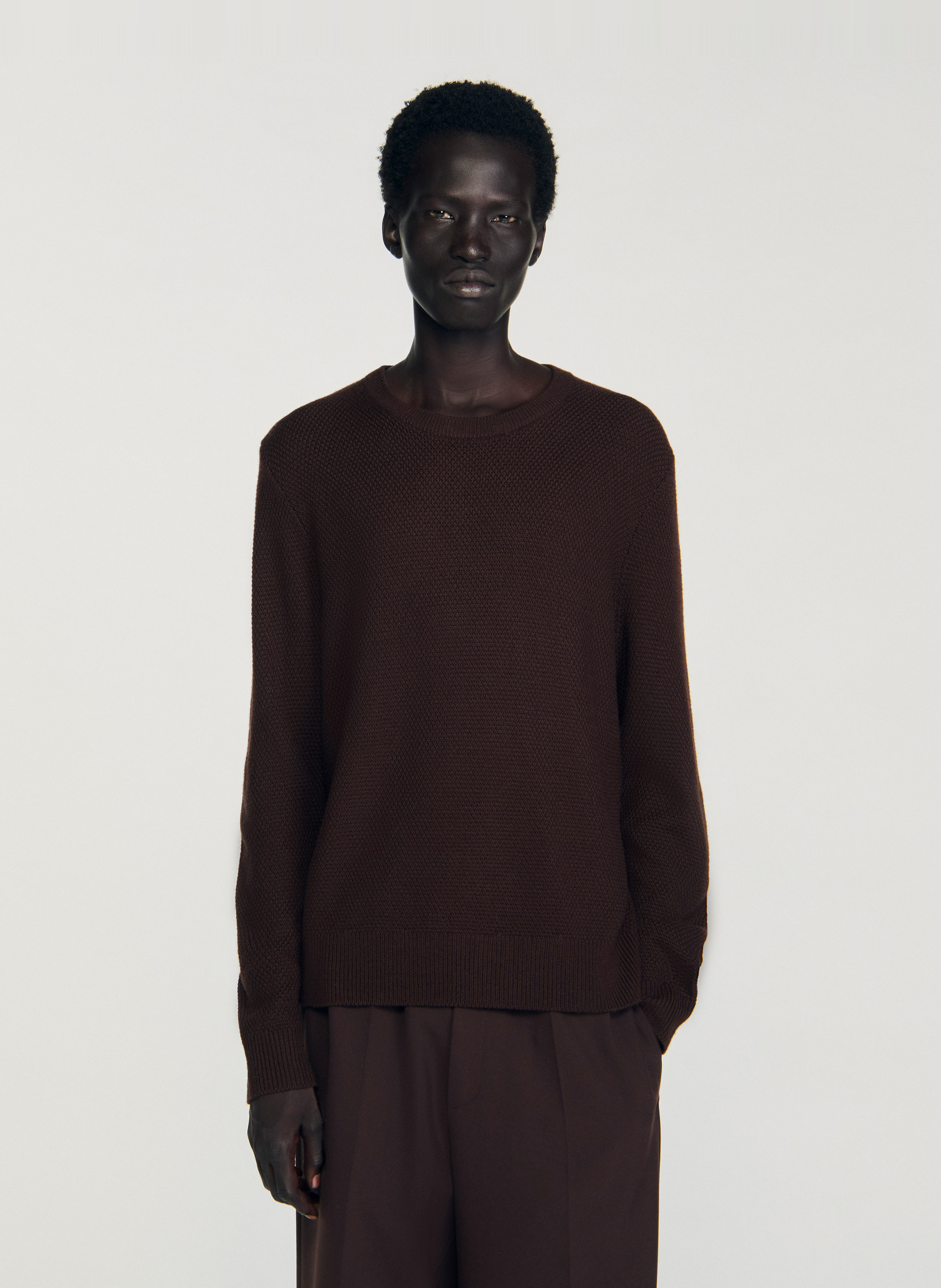 Gebreide trui met textuur SANDRO Bruin