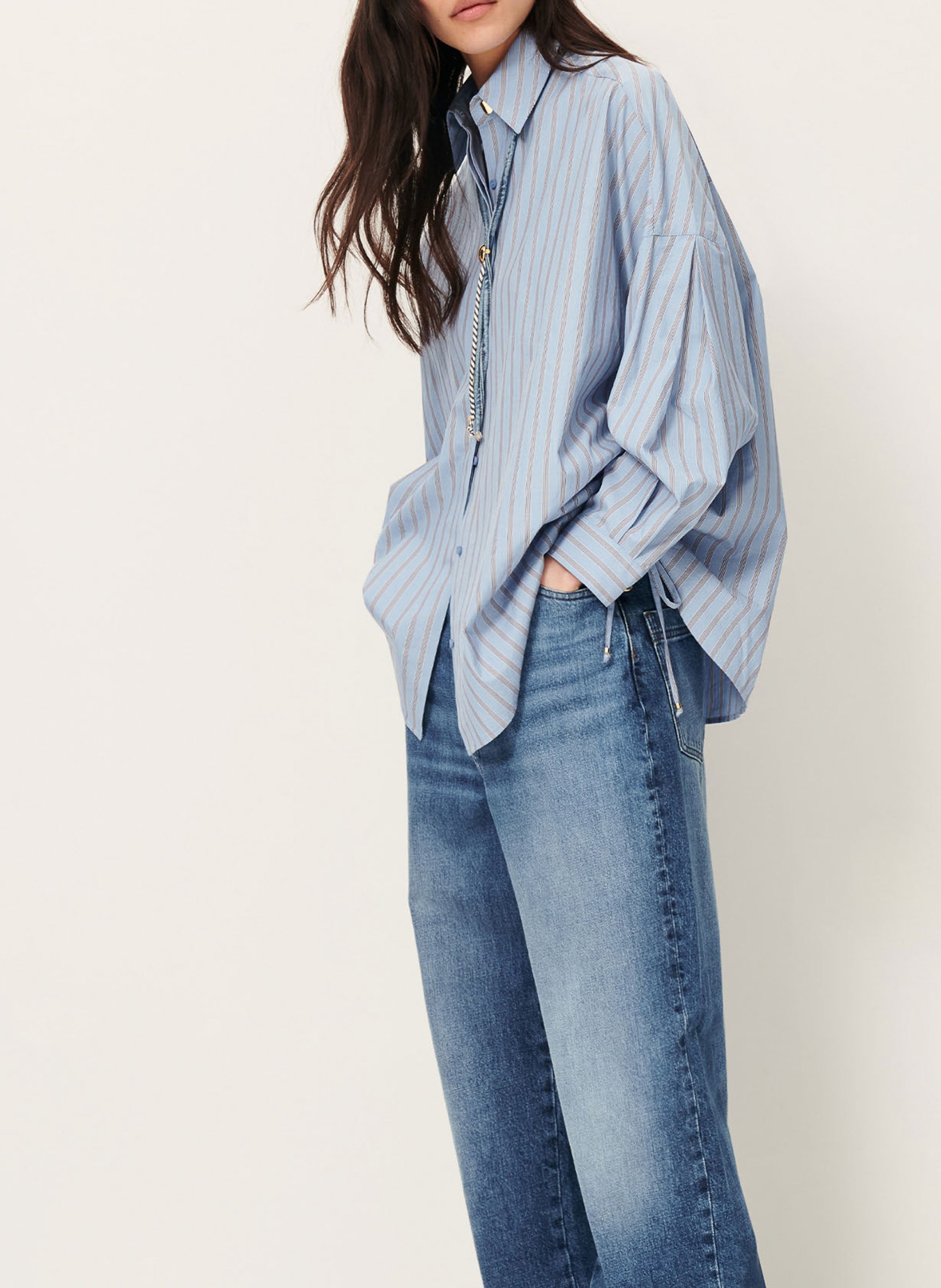 Chemise col classique rayée en coton SESSUN Bleu