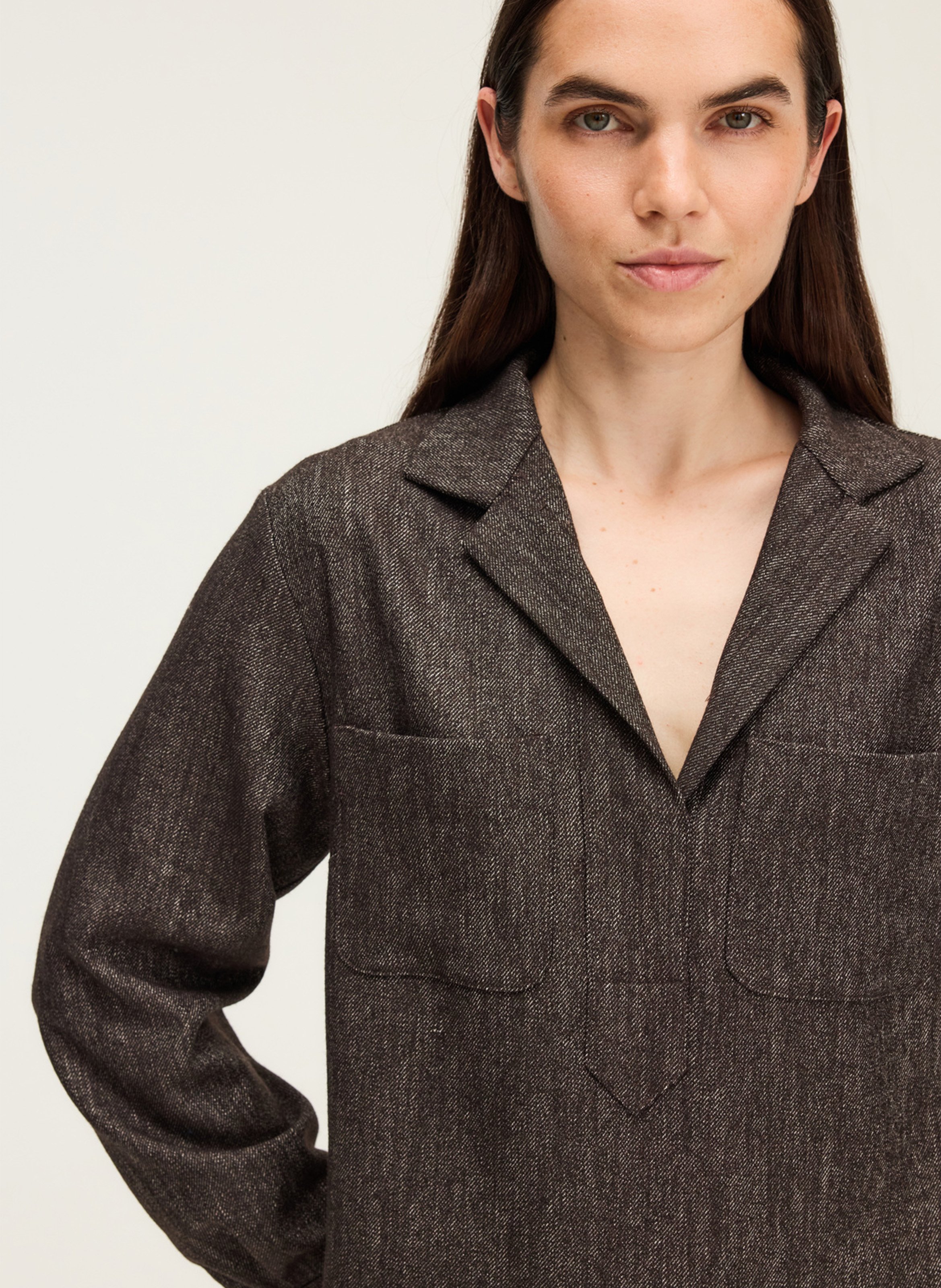 Short straight dress with tailored collar PABLO Brown