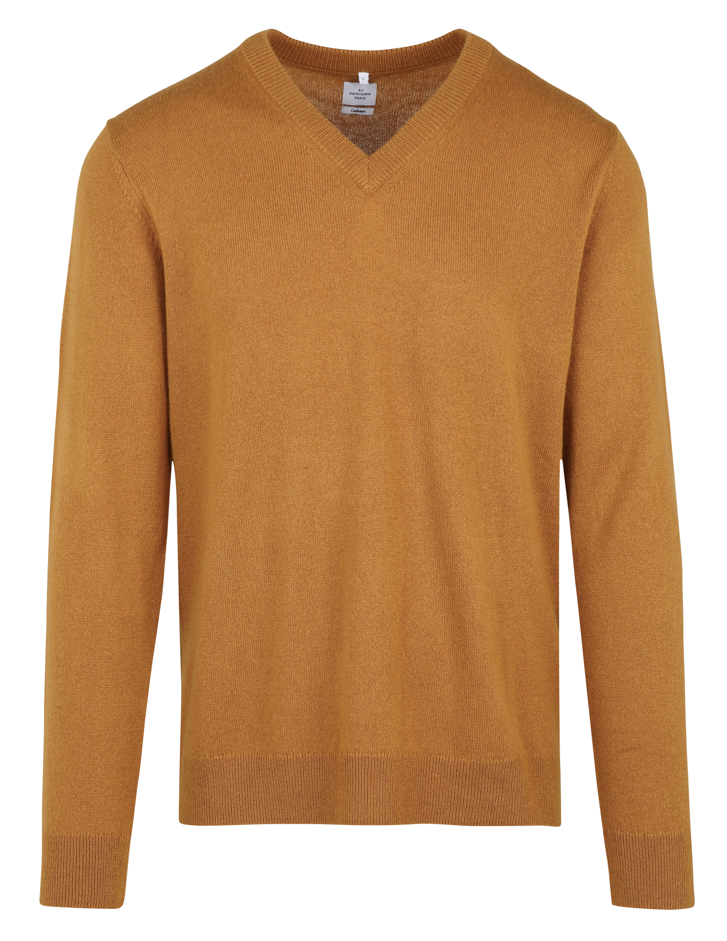 Pull droit col V en cachemire AU PRINTEMPS PARIS Orange