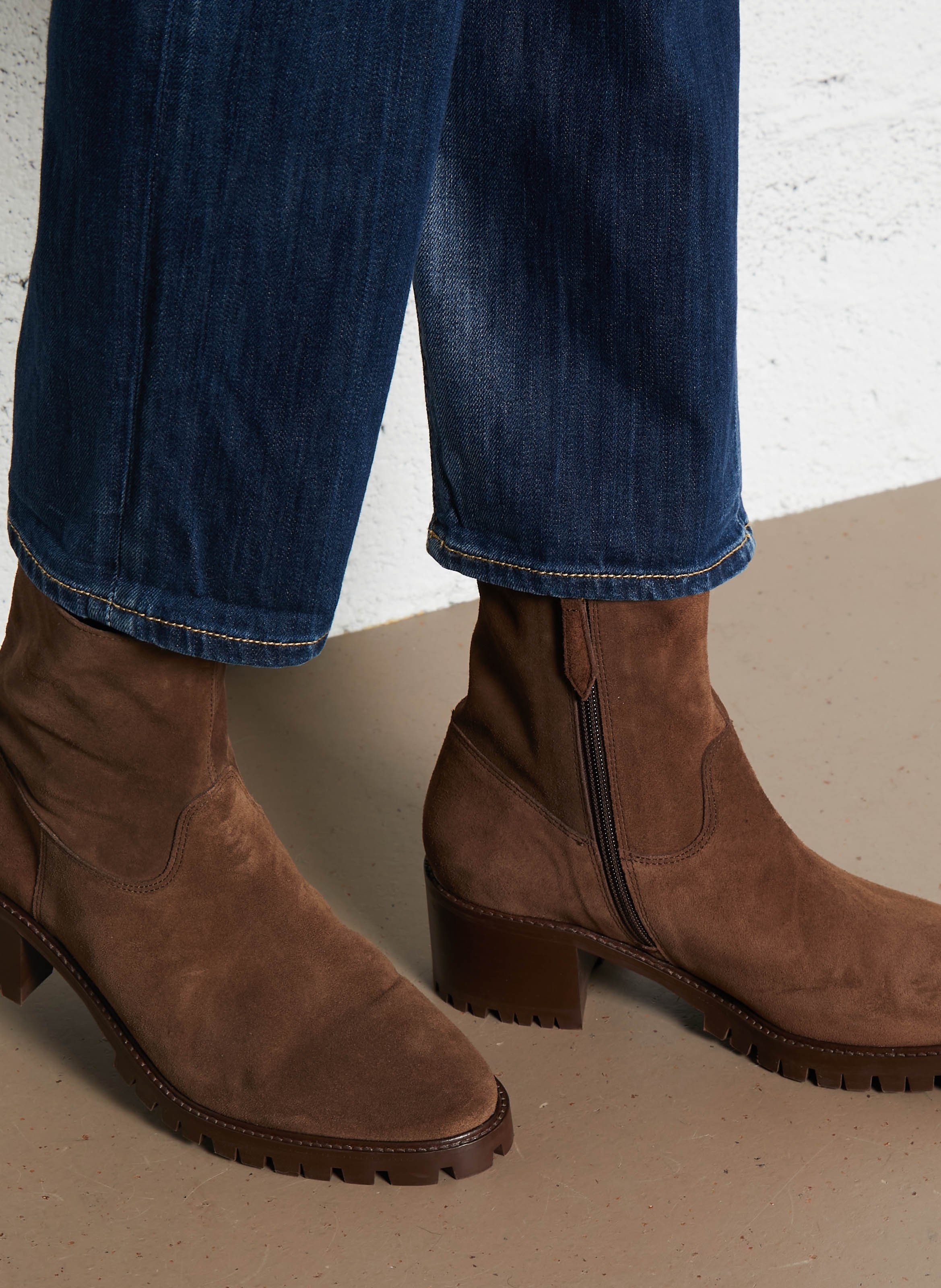 Bottines à talons en cuir velours RIVECOUR Marron