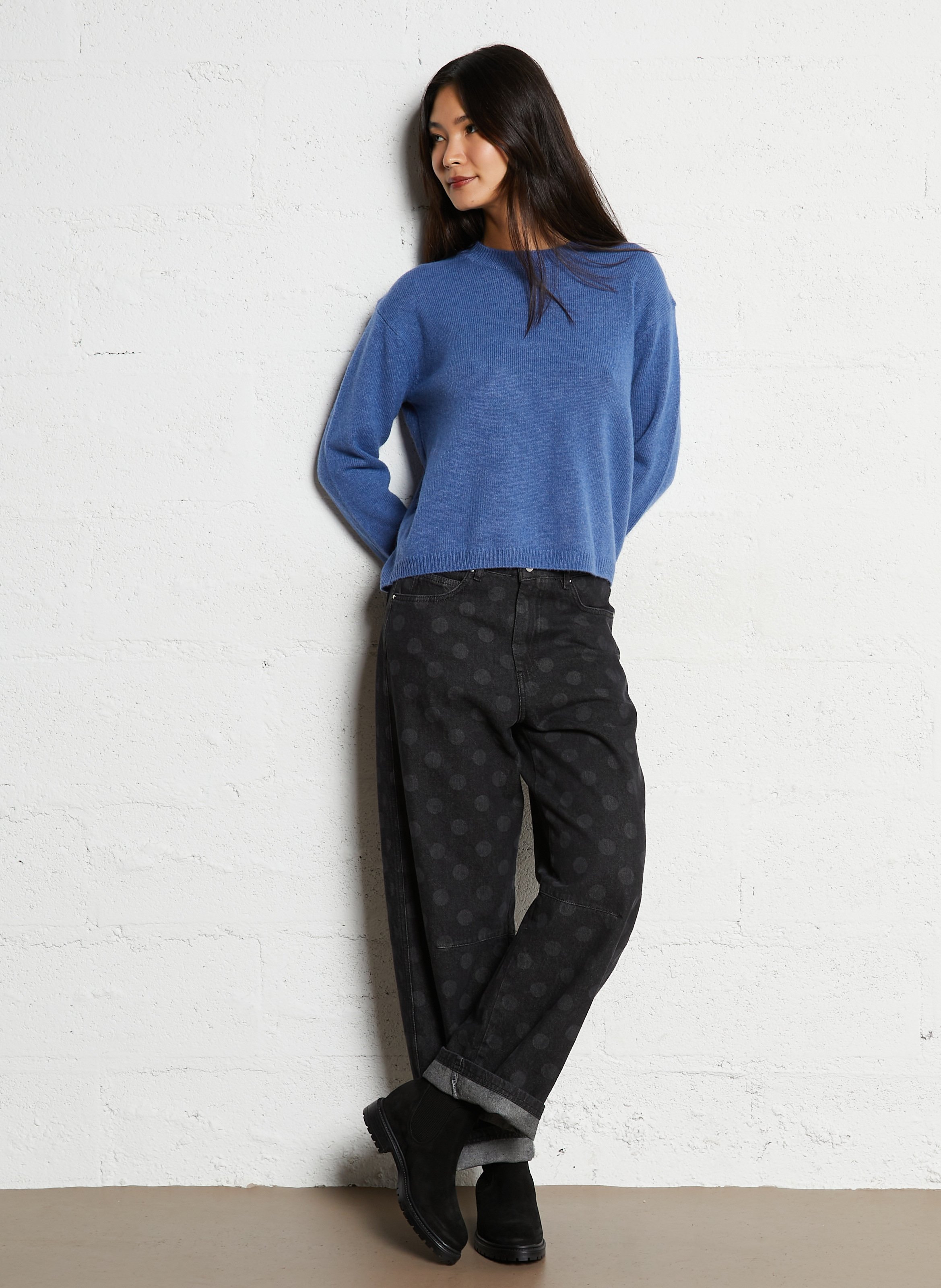 Pull ample col rond en laine mélangée NICE THINGS Bleu