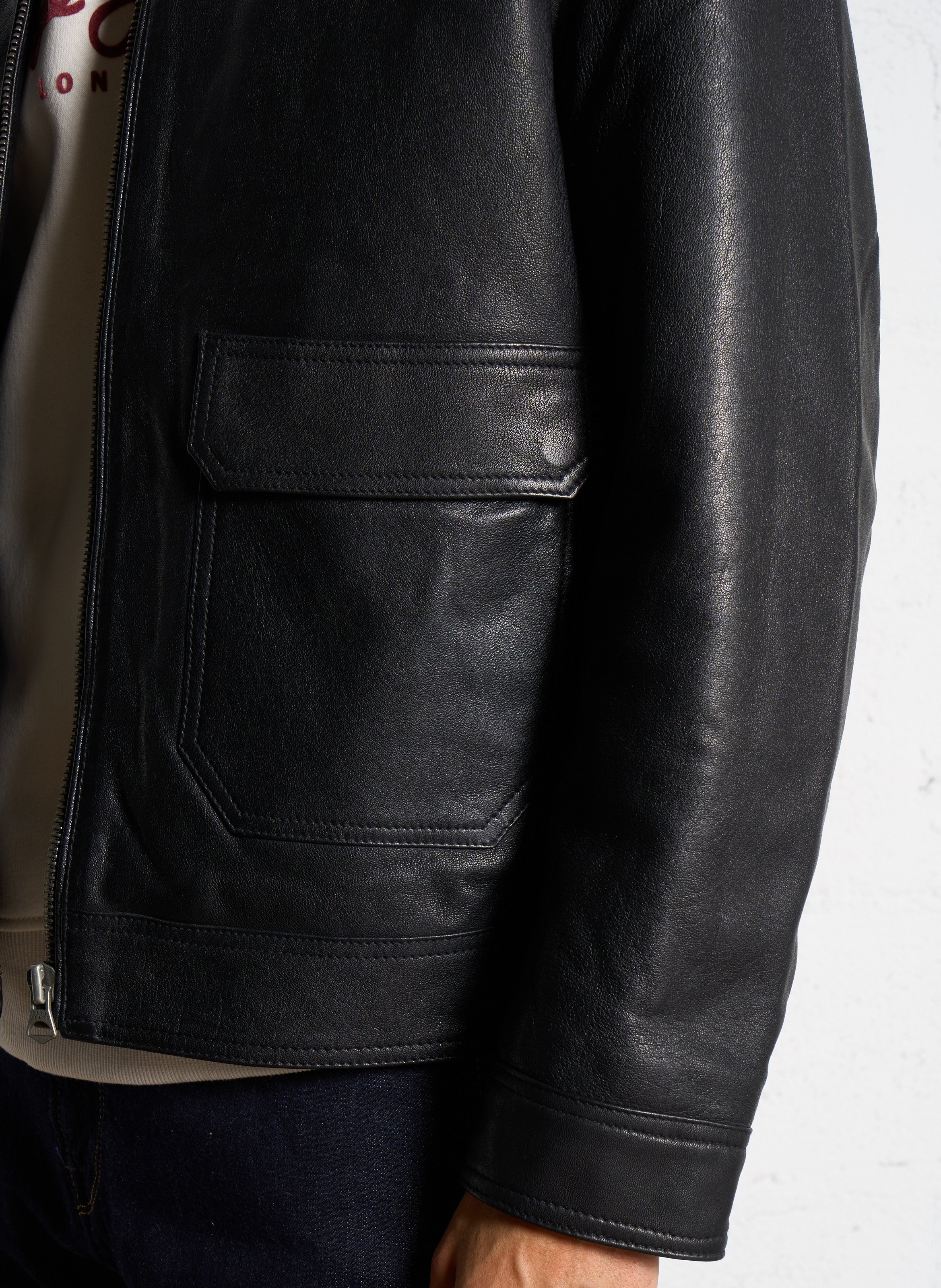 Straight zip-up leather jacket PEPE JEANS Black