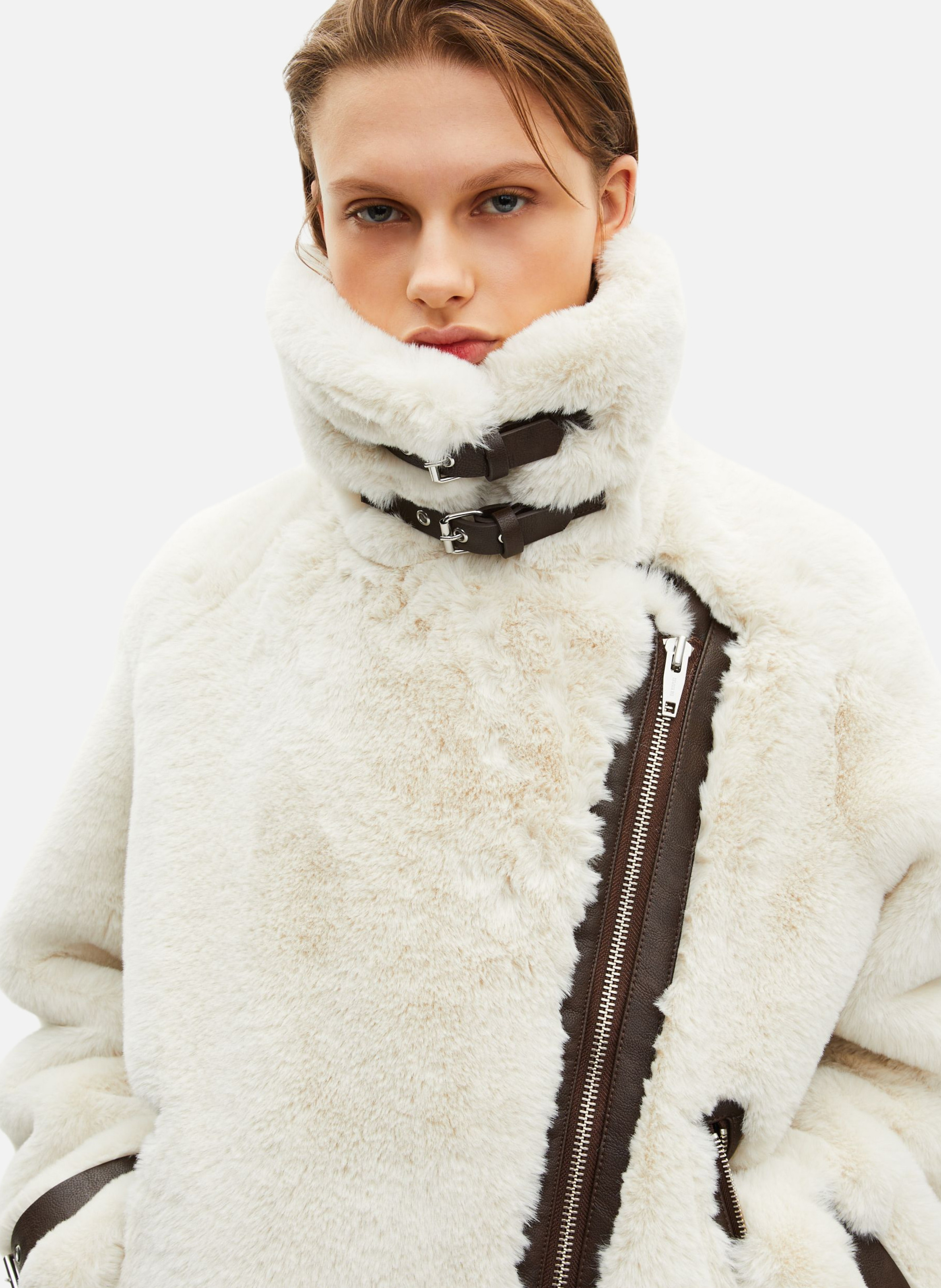 Faux fur aviator jacket White