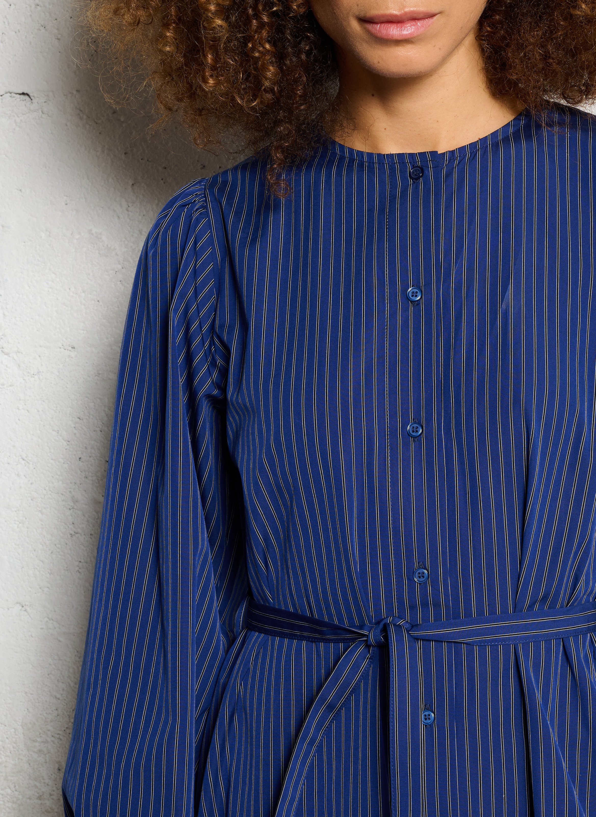 Robe midi col rond en coton rayé THE TINY BIG SISTER Bleu
