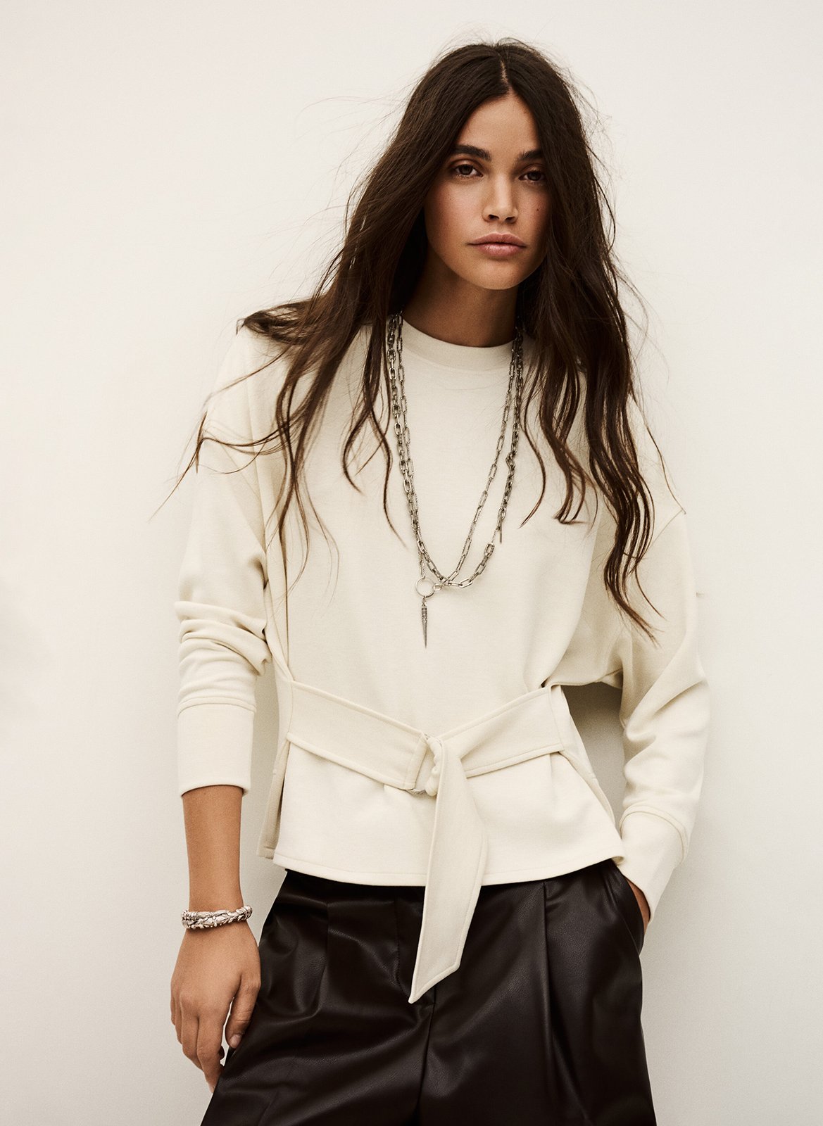 Sweat droit col rond en maille BA&SH Beige