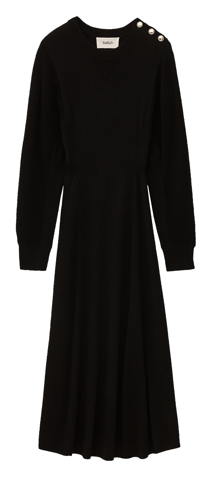 Robe midi col rond en laine mélangée BA&SH Noir