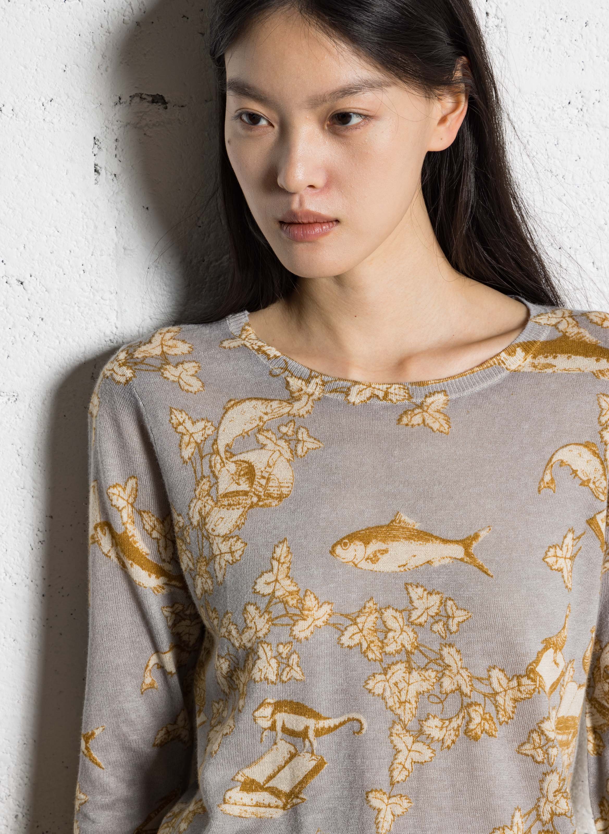 Rechte ronde hals trui van bedrukte knitwear NICE THINGS Grijs