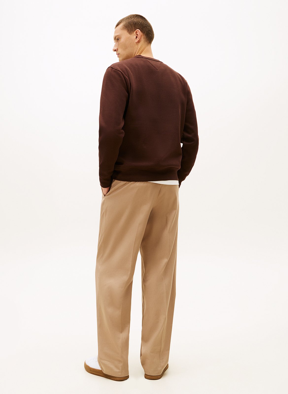 Sweat droit uni à broderie poitrine TOMMY HILFIGER Marron