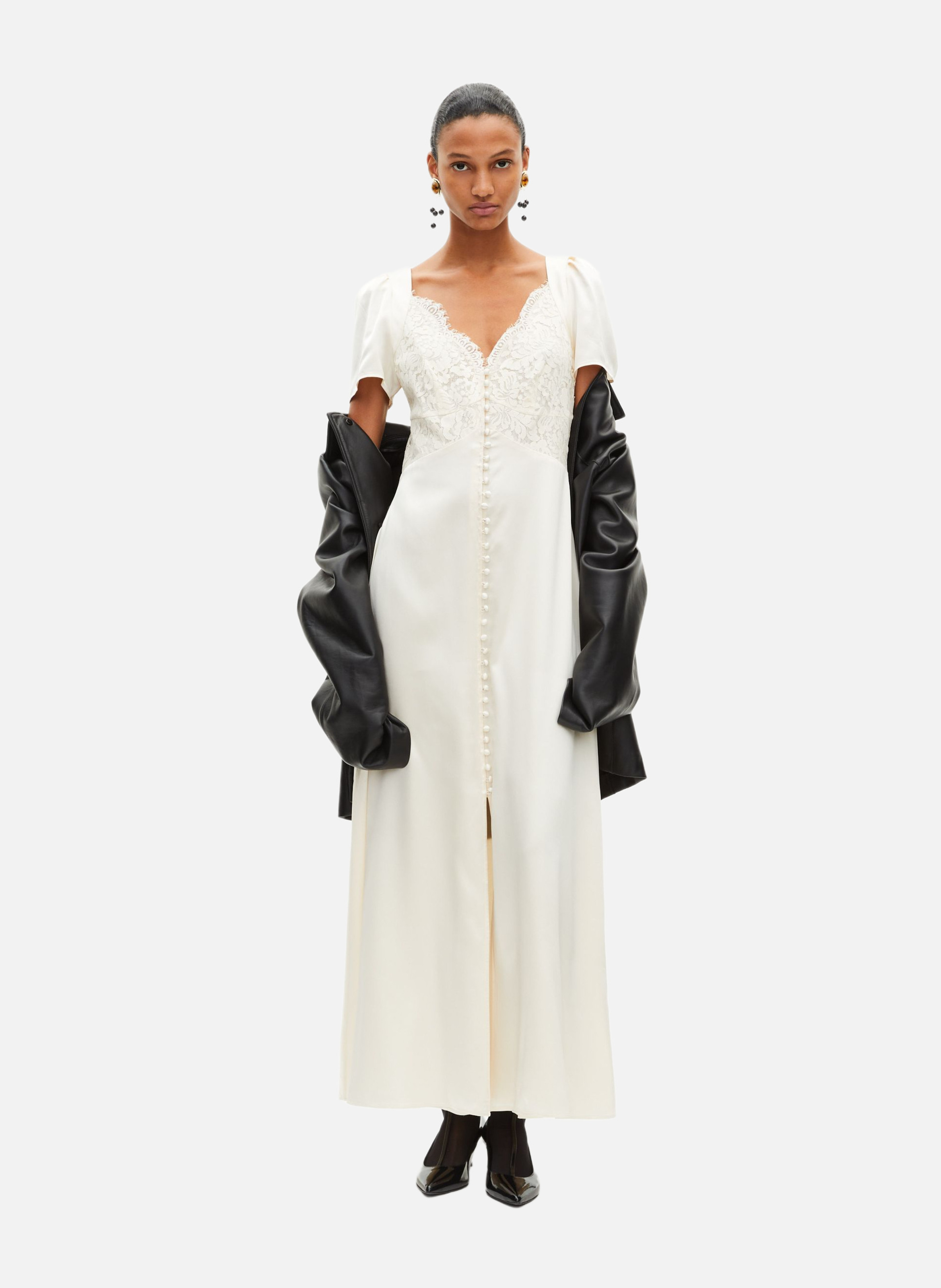 Long silk dress with lace THE KOOPLES Beige