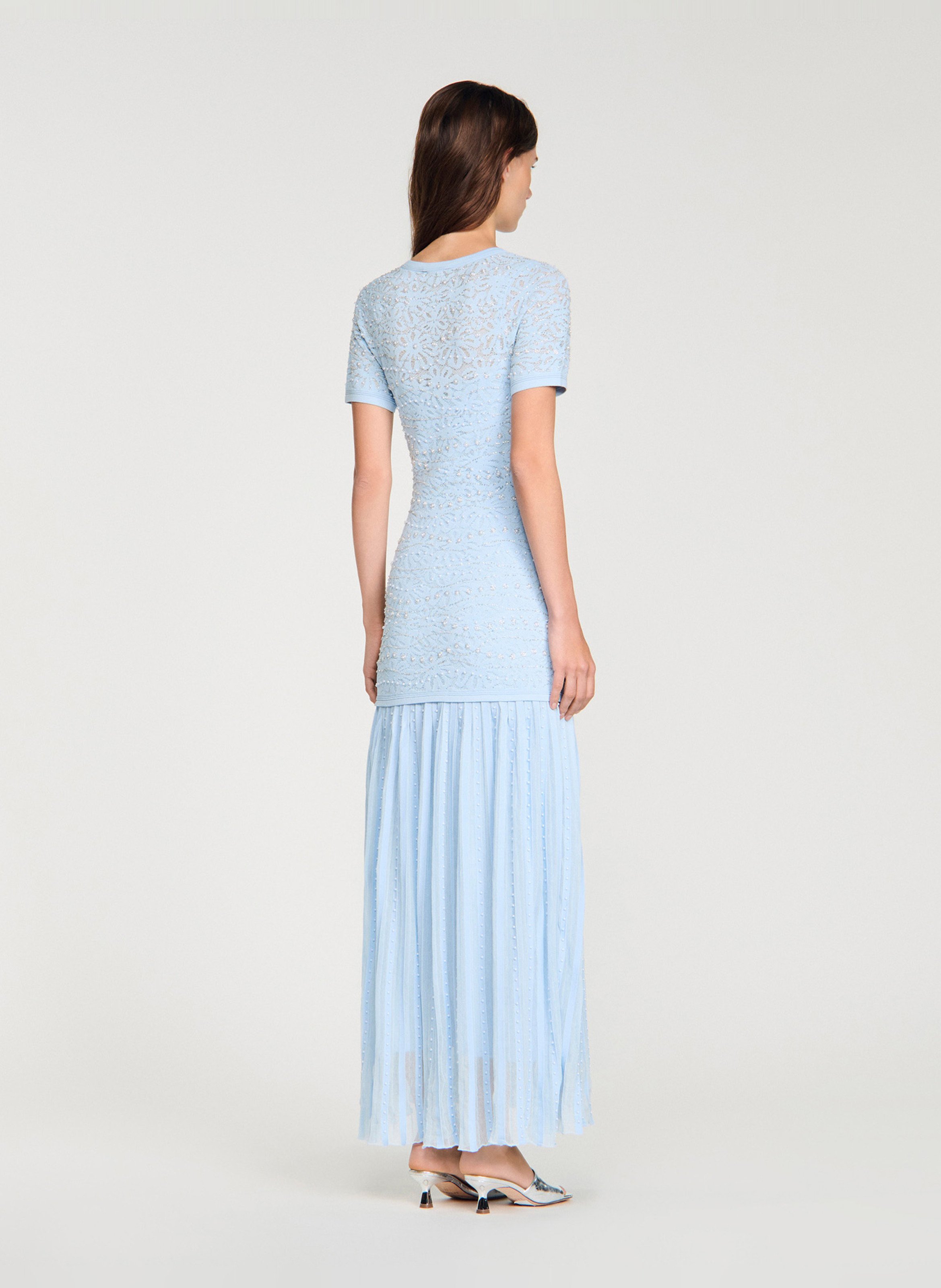 Robe longue col rond en maille SANDRO Bleu