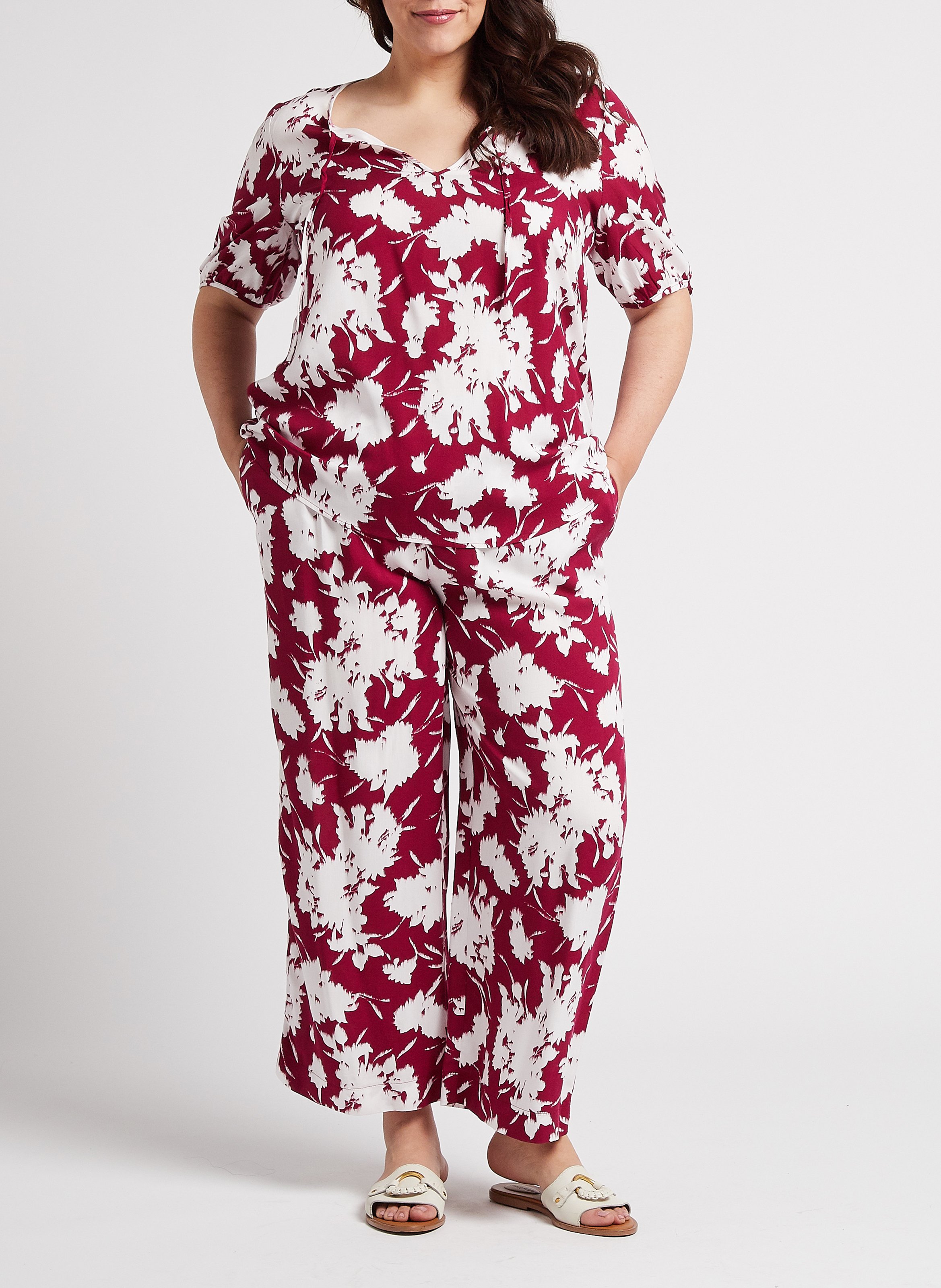 Fließende Cropped-Hose mit Print PERSONA by Marina Rinaldi Rot