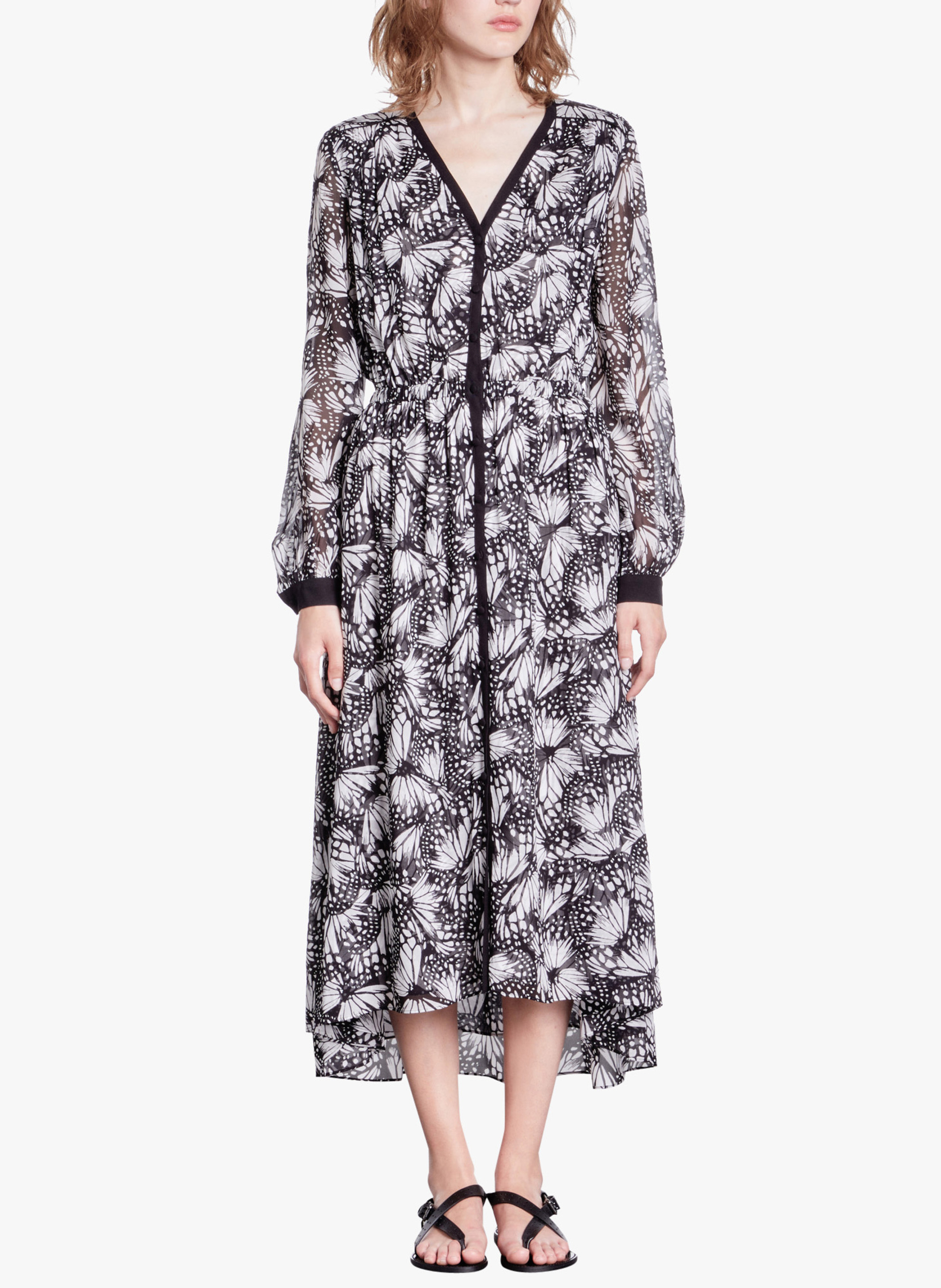 Lange jurk met V-hals en print THE KOOPLES Zwart