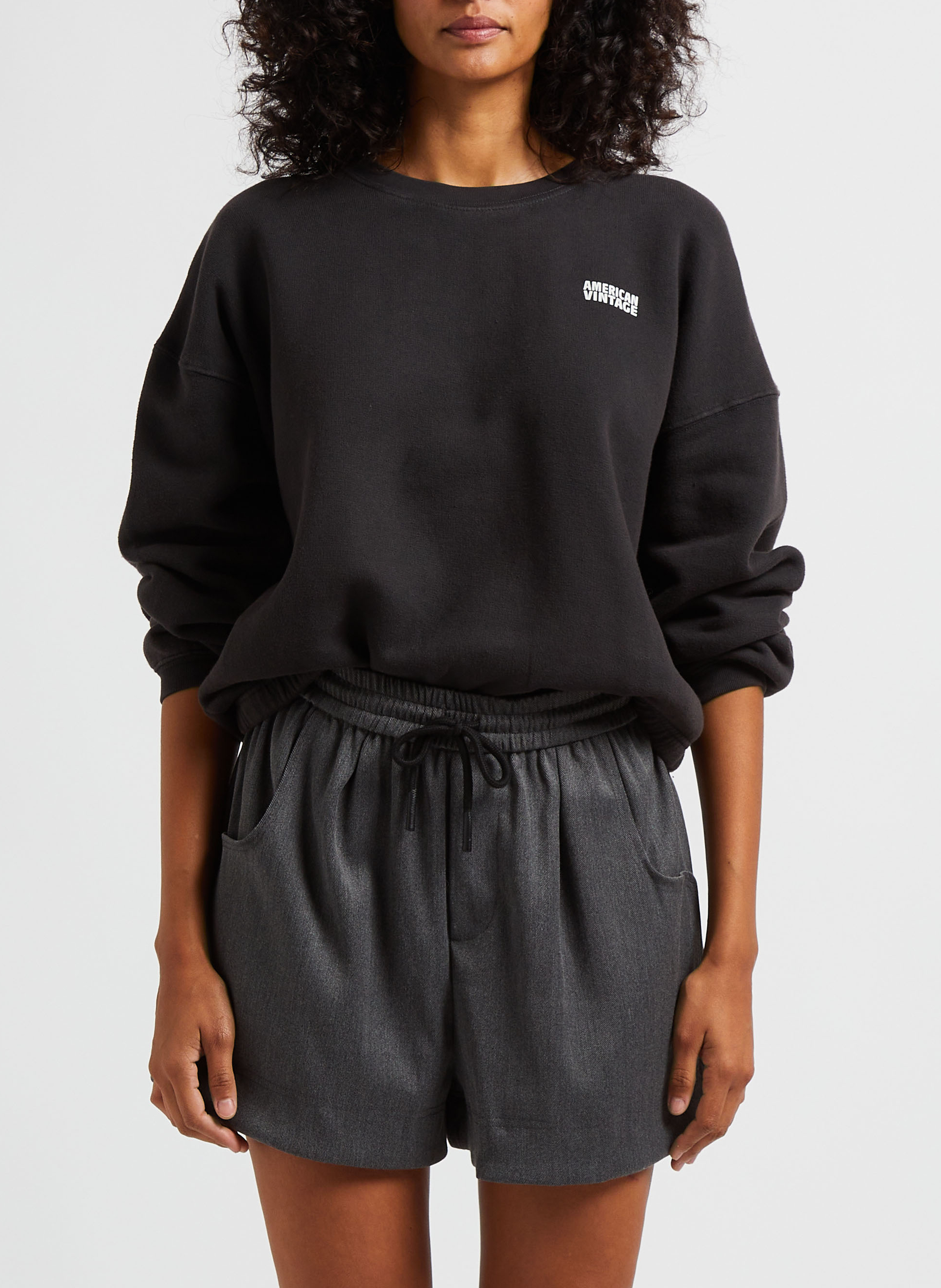 Kurzes Rundhals-Sweatshirt aus Baumwoll-Mix AMERICAN VINTAGE Schwarz