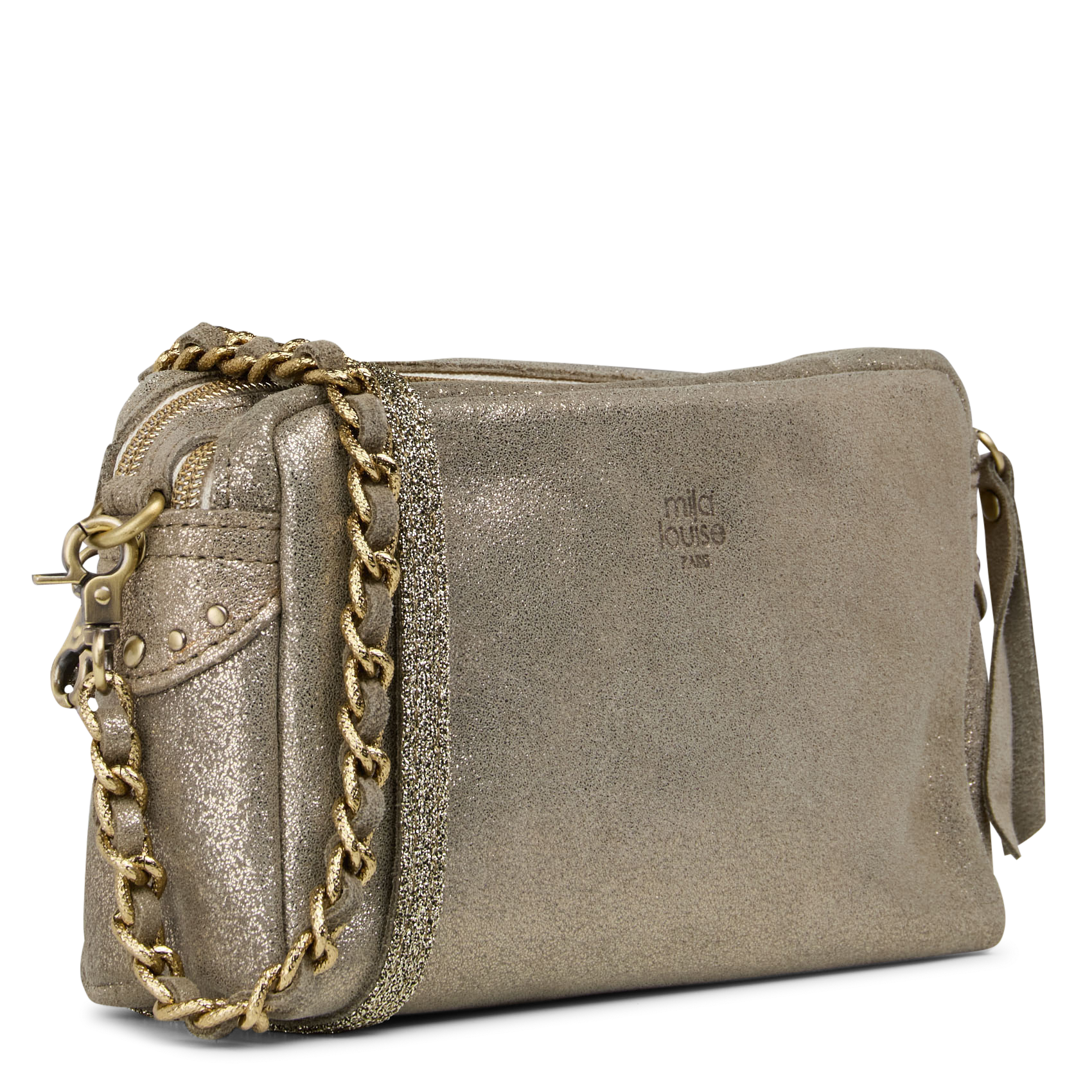 Glanzende, leren crossbodytas MILA LOUISE Groen