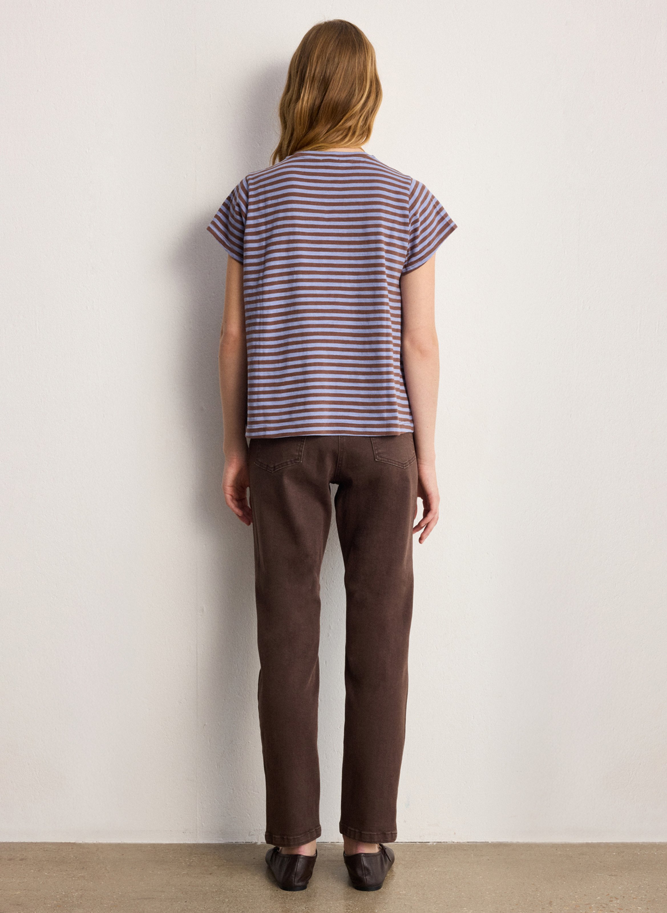 Round-neck straight striped cotton T-shirt PABLO Blue