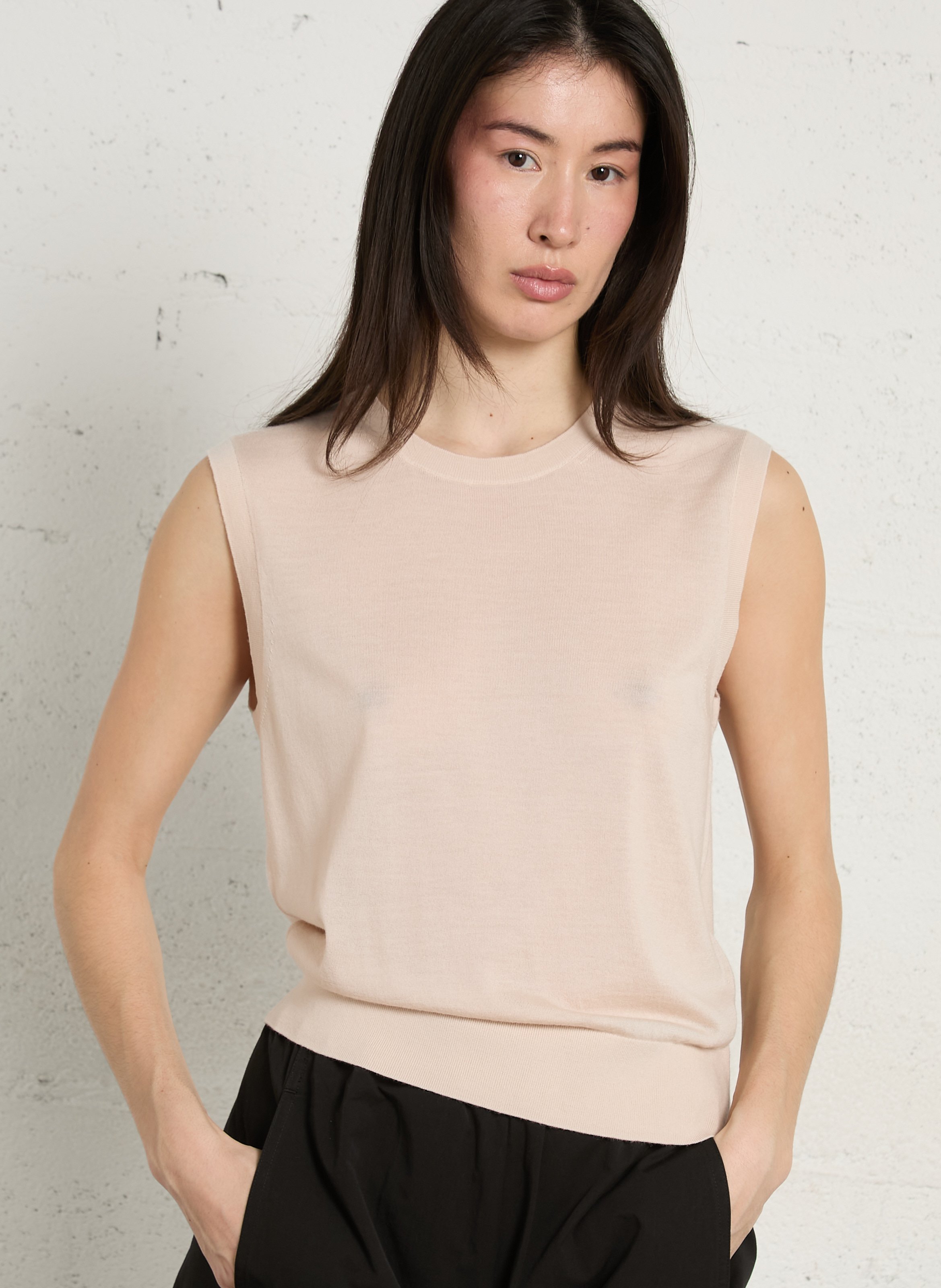 Sleeveless straight wool sweater SOEUR Pink