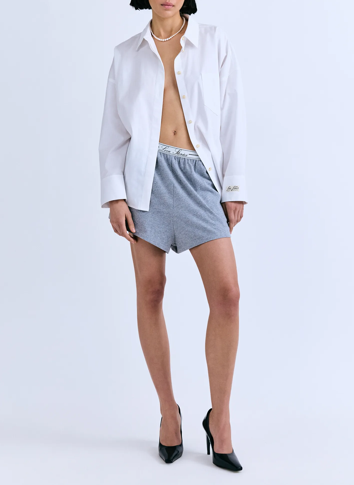Short corto holgado elástico liso LOVE STORIES Plata