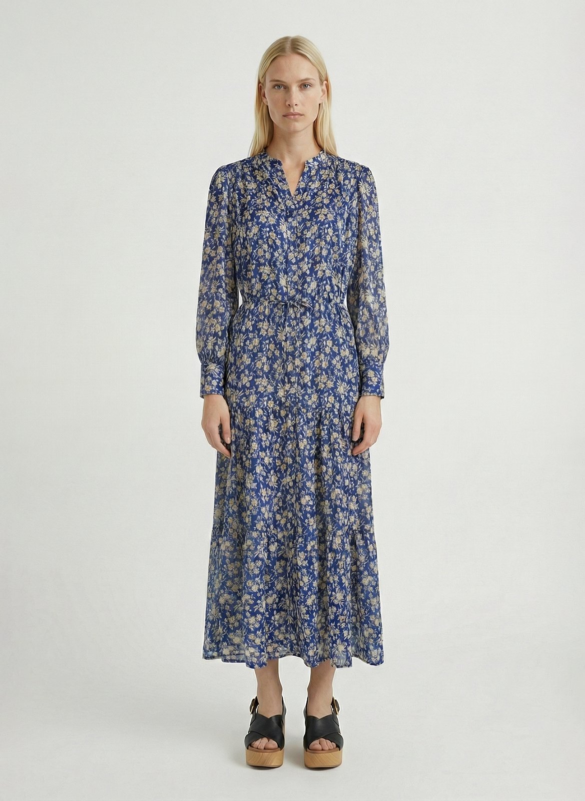 Robe longue col V imprimée GERARD DAREL Bleu