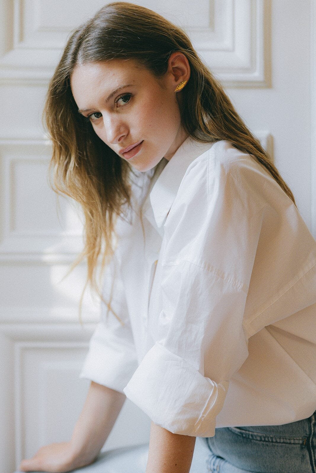 Gold-plated leaf stud earrings MONSIEUR SIMONE Silver