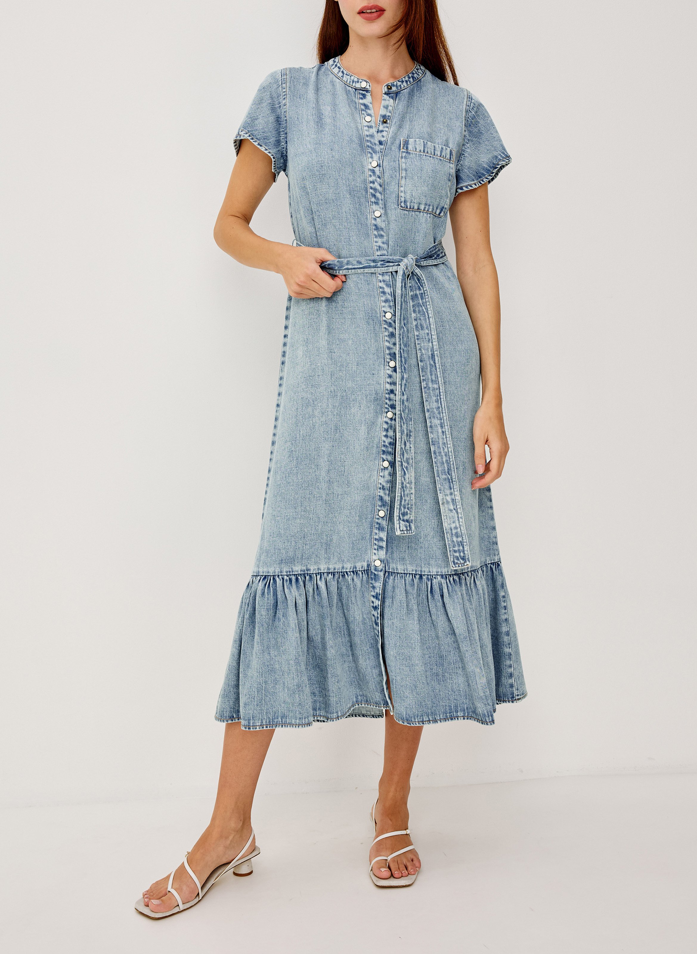 Robe midi col rond aspect jean RAILS Bleu