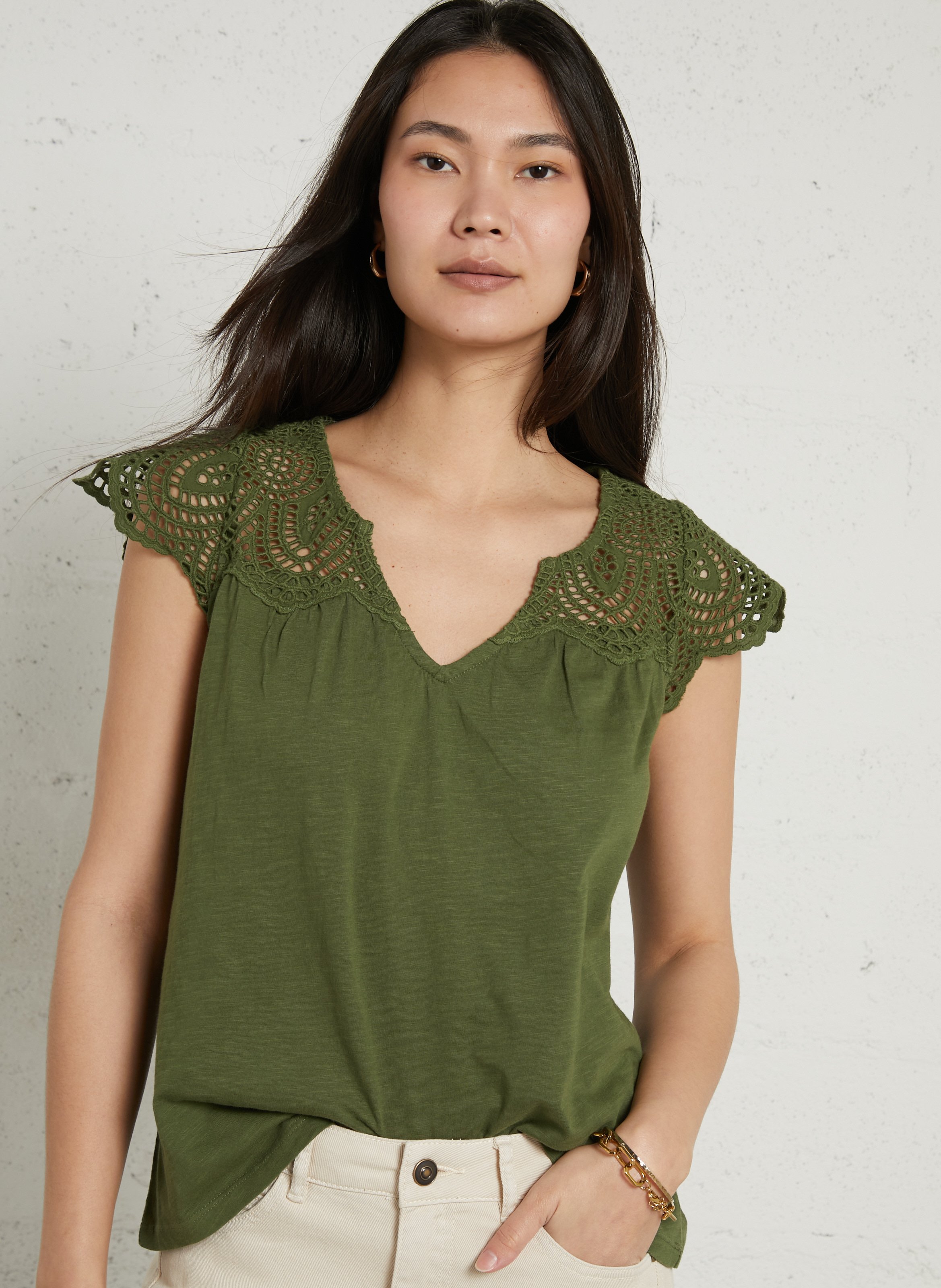 V-neck cotton top MAISON 123 Green