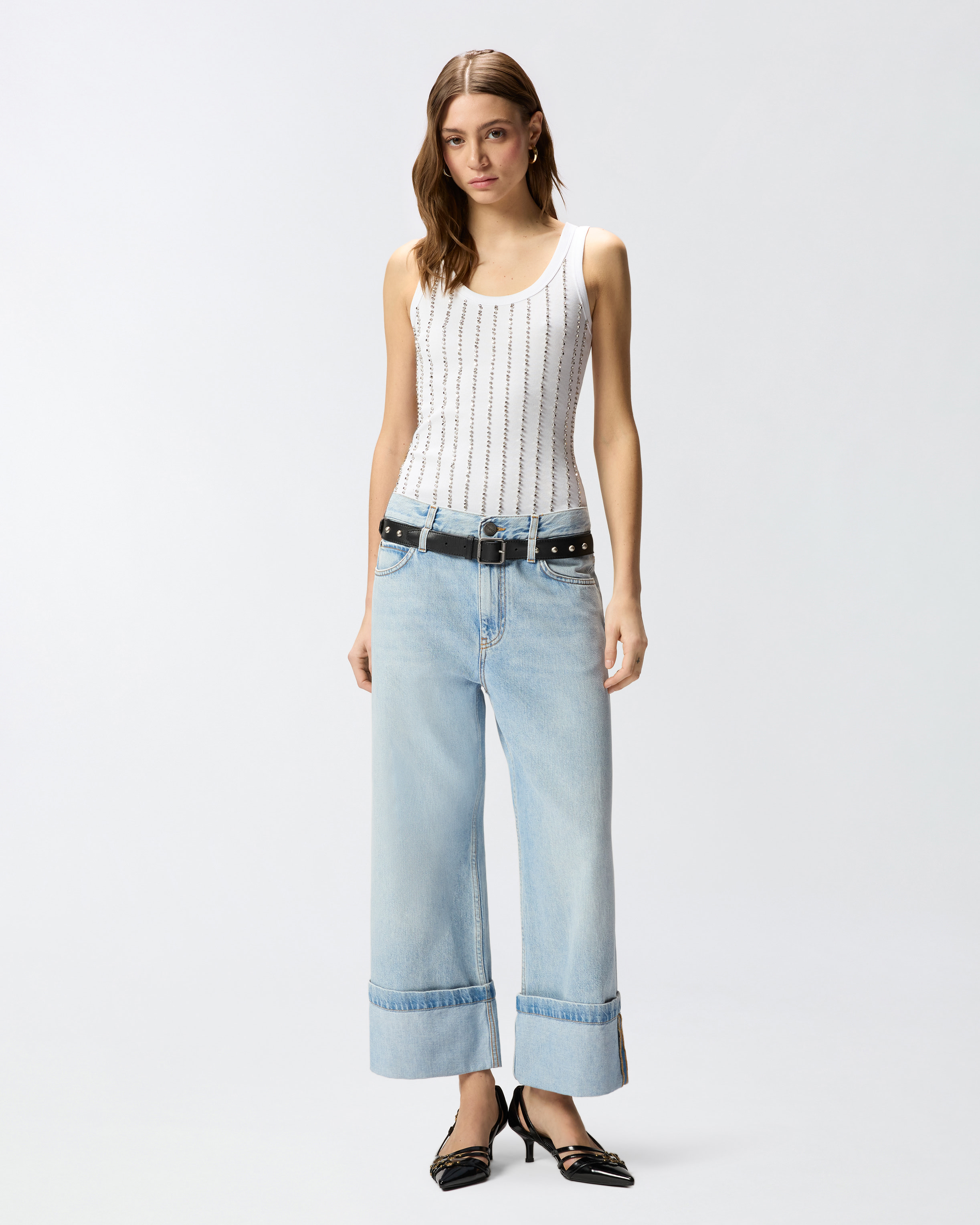 Jeweled tank top PINKO White