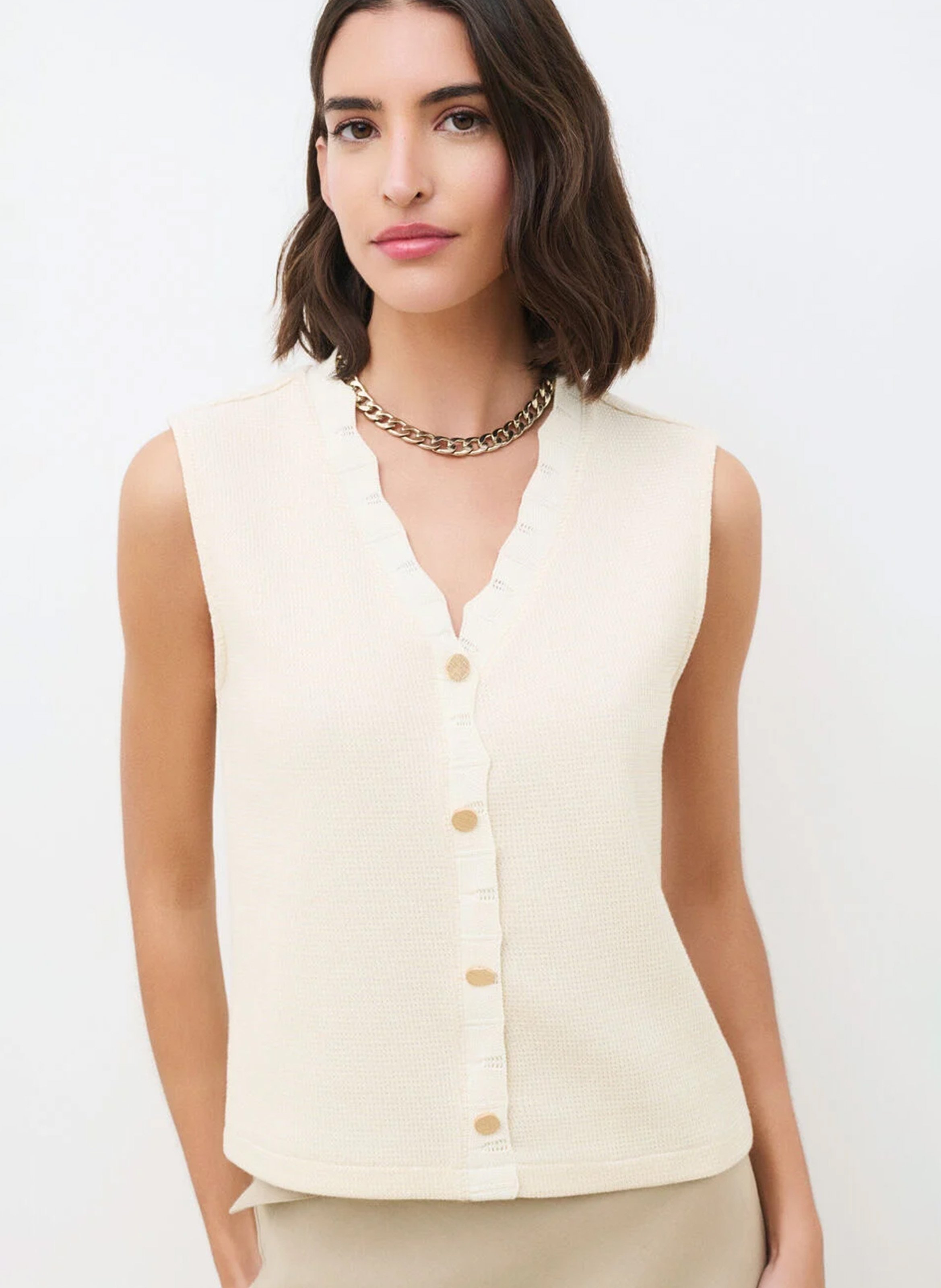 Darjee - Strickjacke mit V-Ausschnitt, Baumwoll-Mix CAROLL Beige