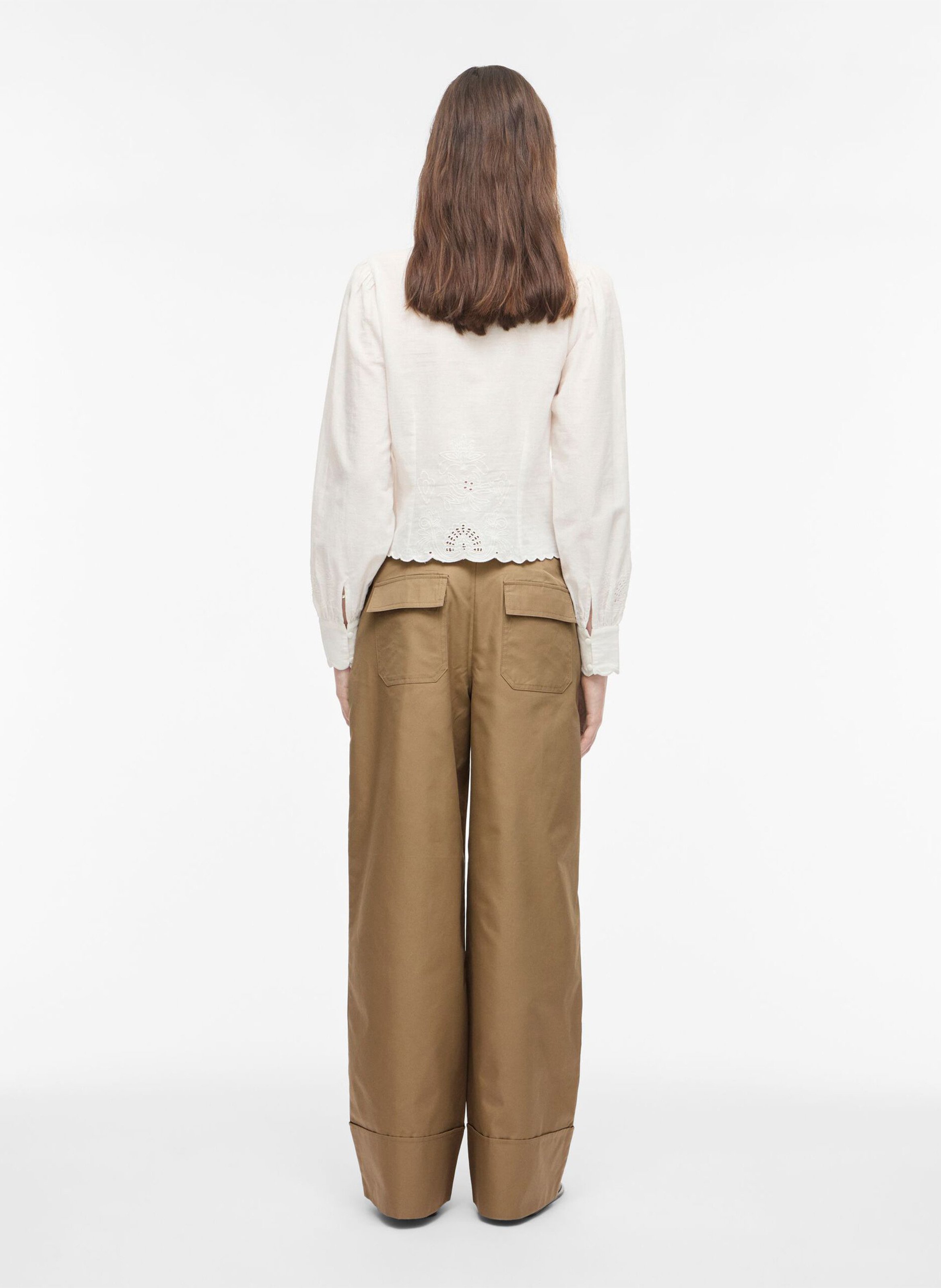 Wide pleated pants in blended cotton Brown