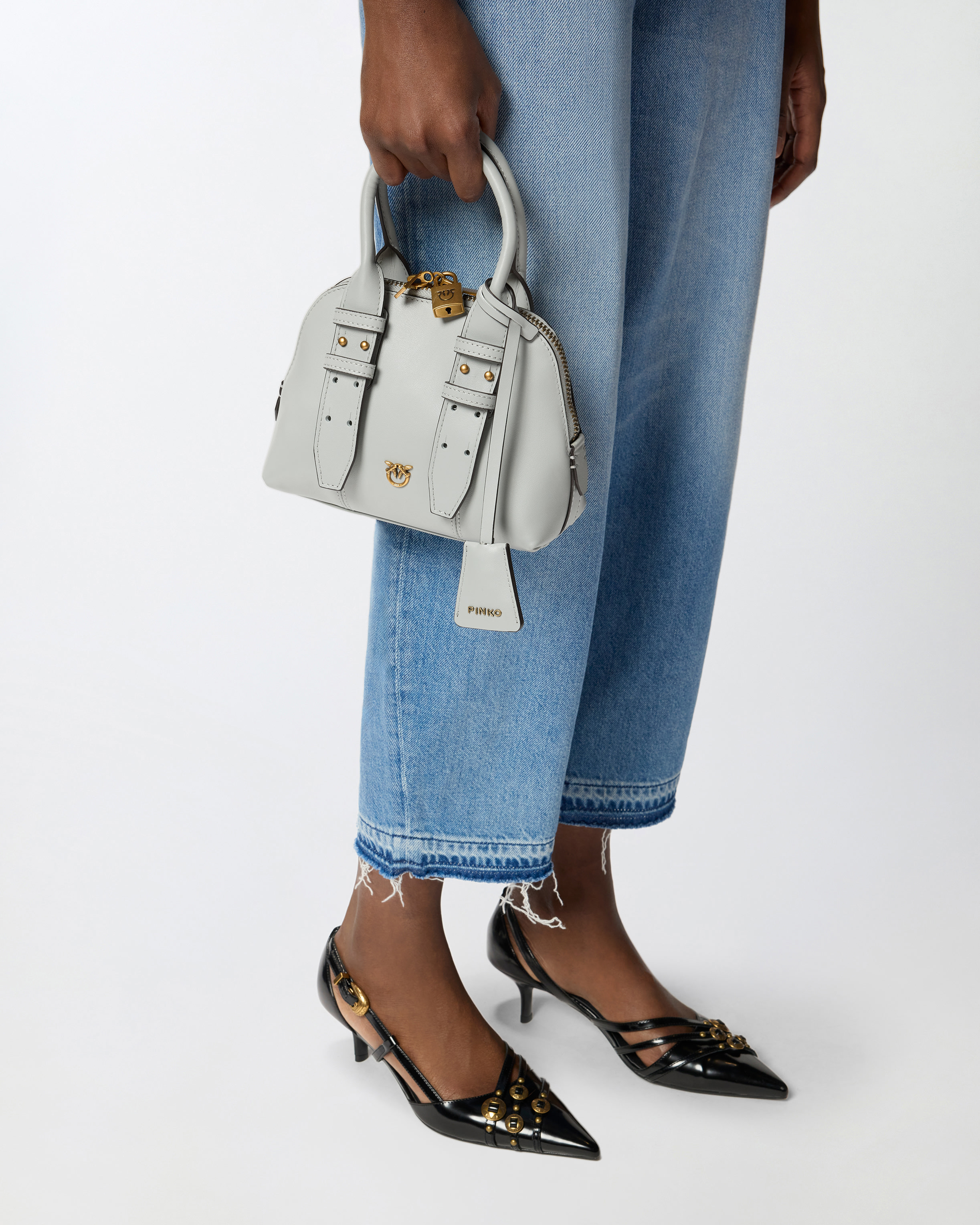 Mini escape leather bowling bag PINKO Grey