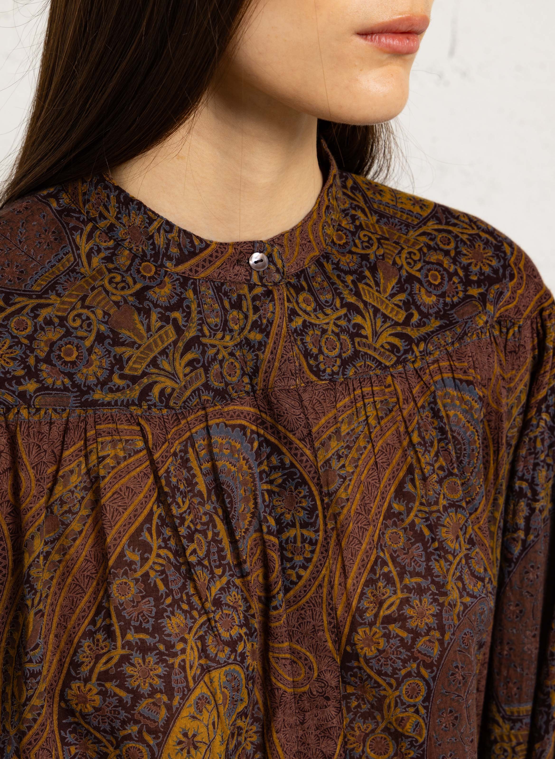 Chemise ample col mao en coton ANTIK BATIK Marron
