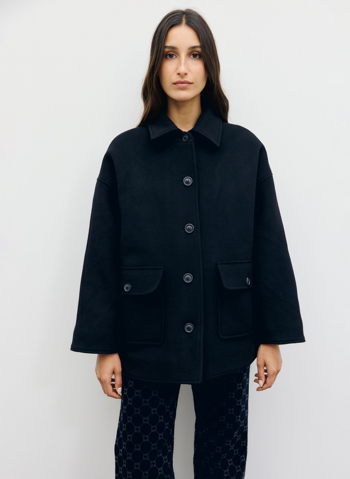 Manteau droit col classique en laine mélangée GERARD DAREL Noir