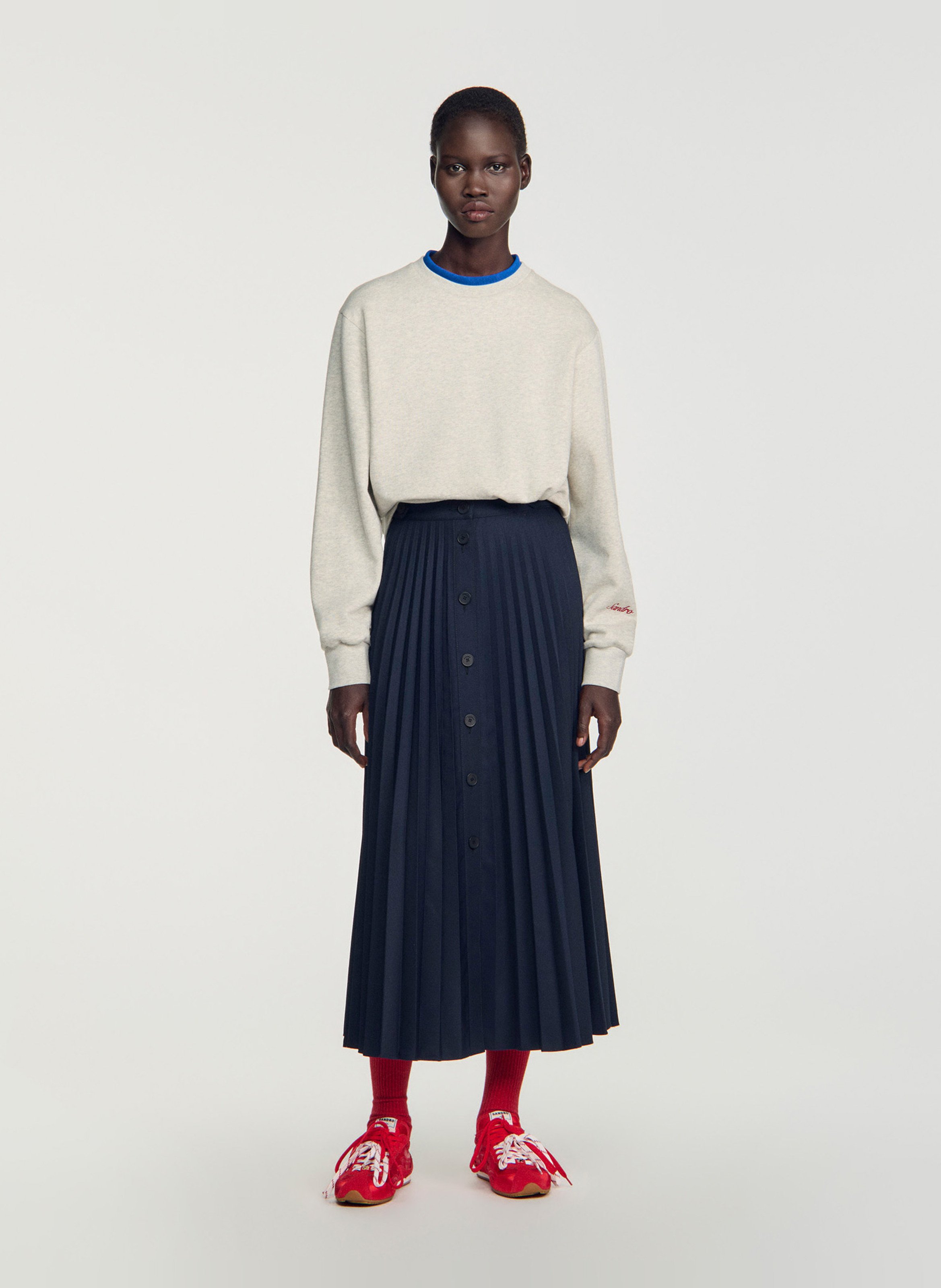 Jupe midi évasée plissée SANDRO Bleu