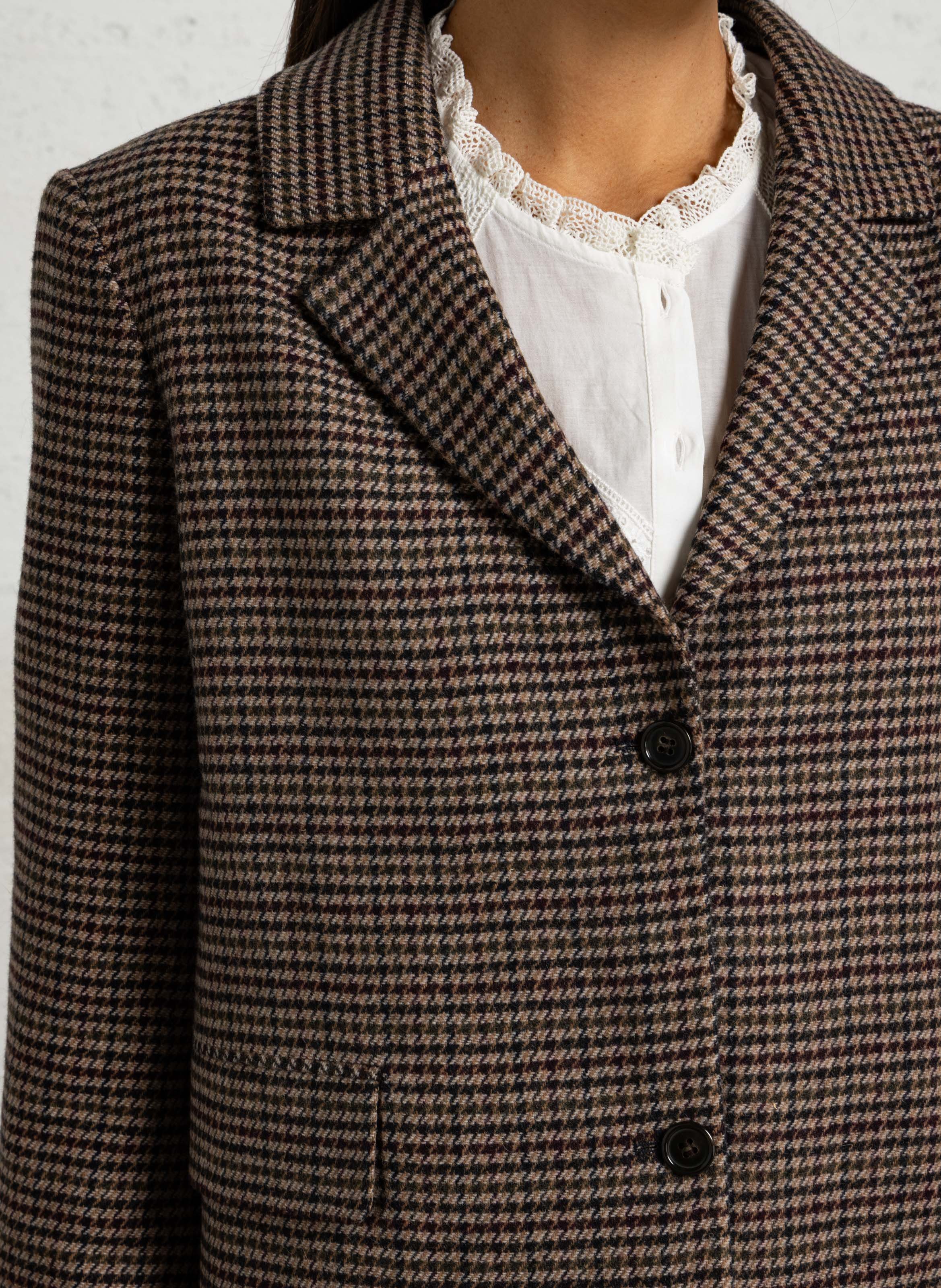 Veste droite motif pied de poule en laine mélangée DES PETITS HAUTS Multicolore