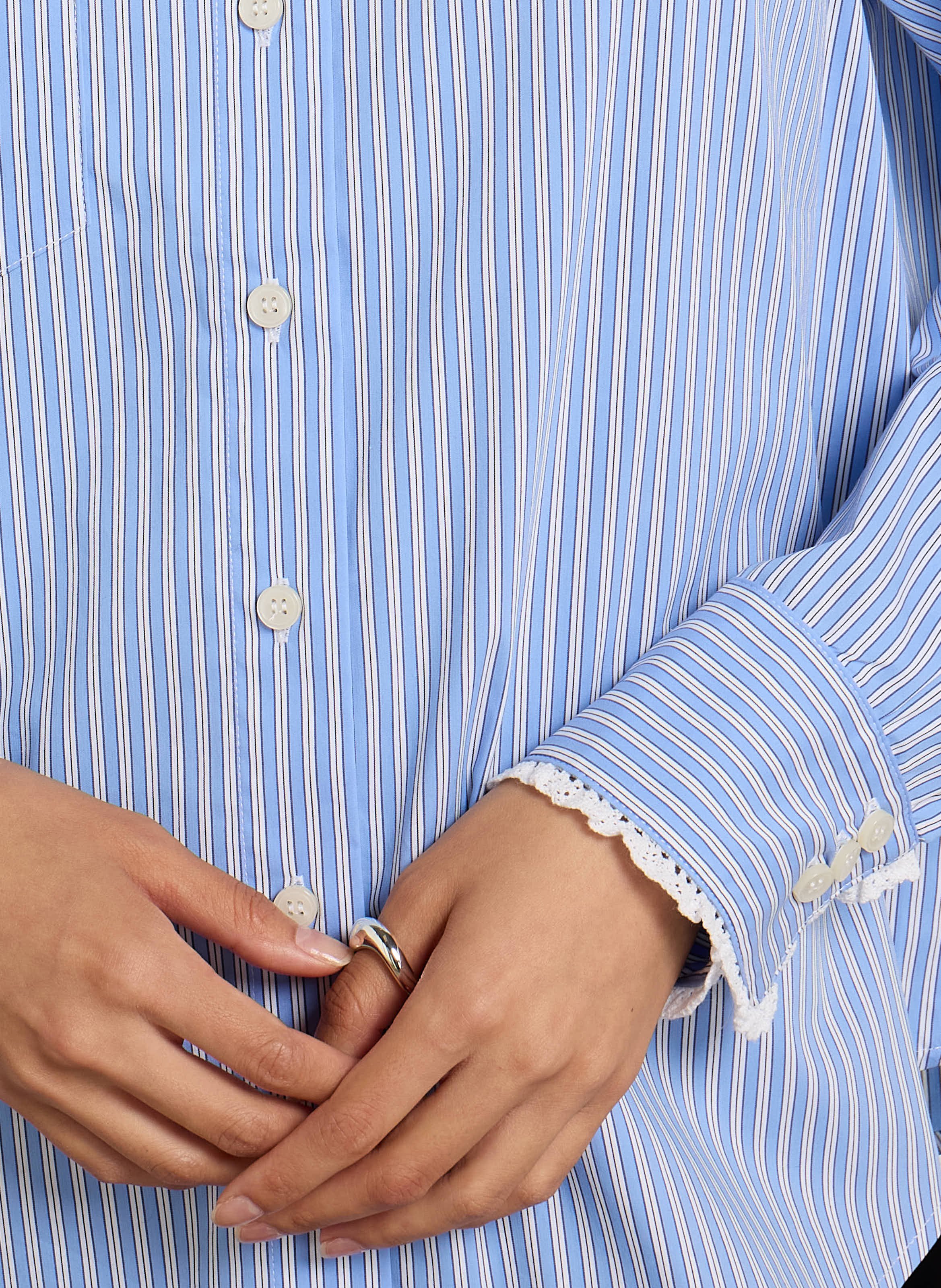 Chemise rayée en popeline de coton DES PETITS HAUTS Bleu