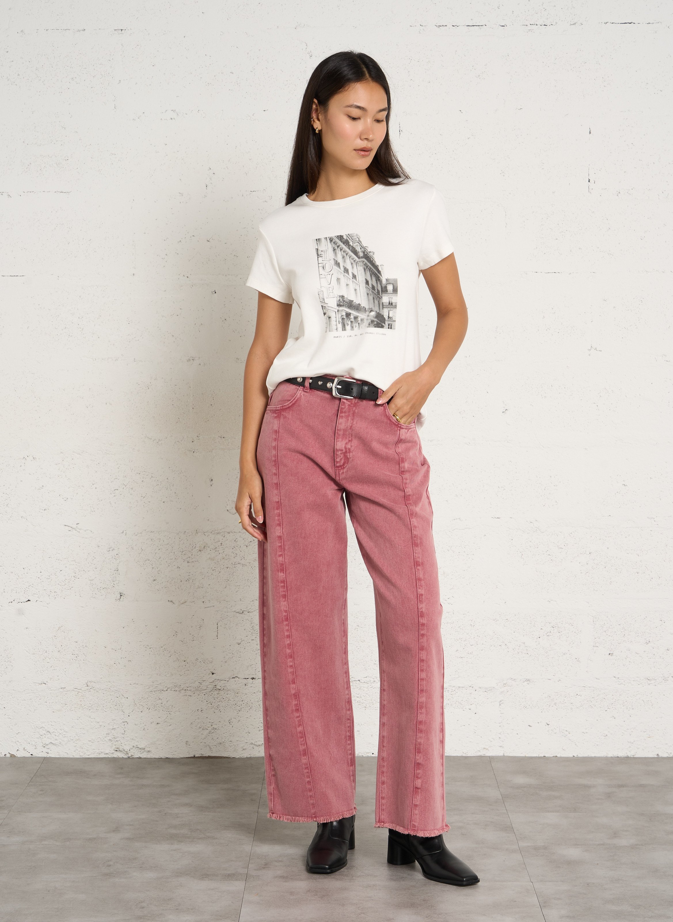 Oversized cotton screen-printed T-shirt IKKS White