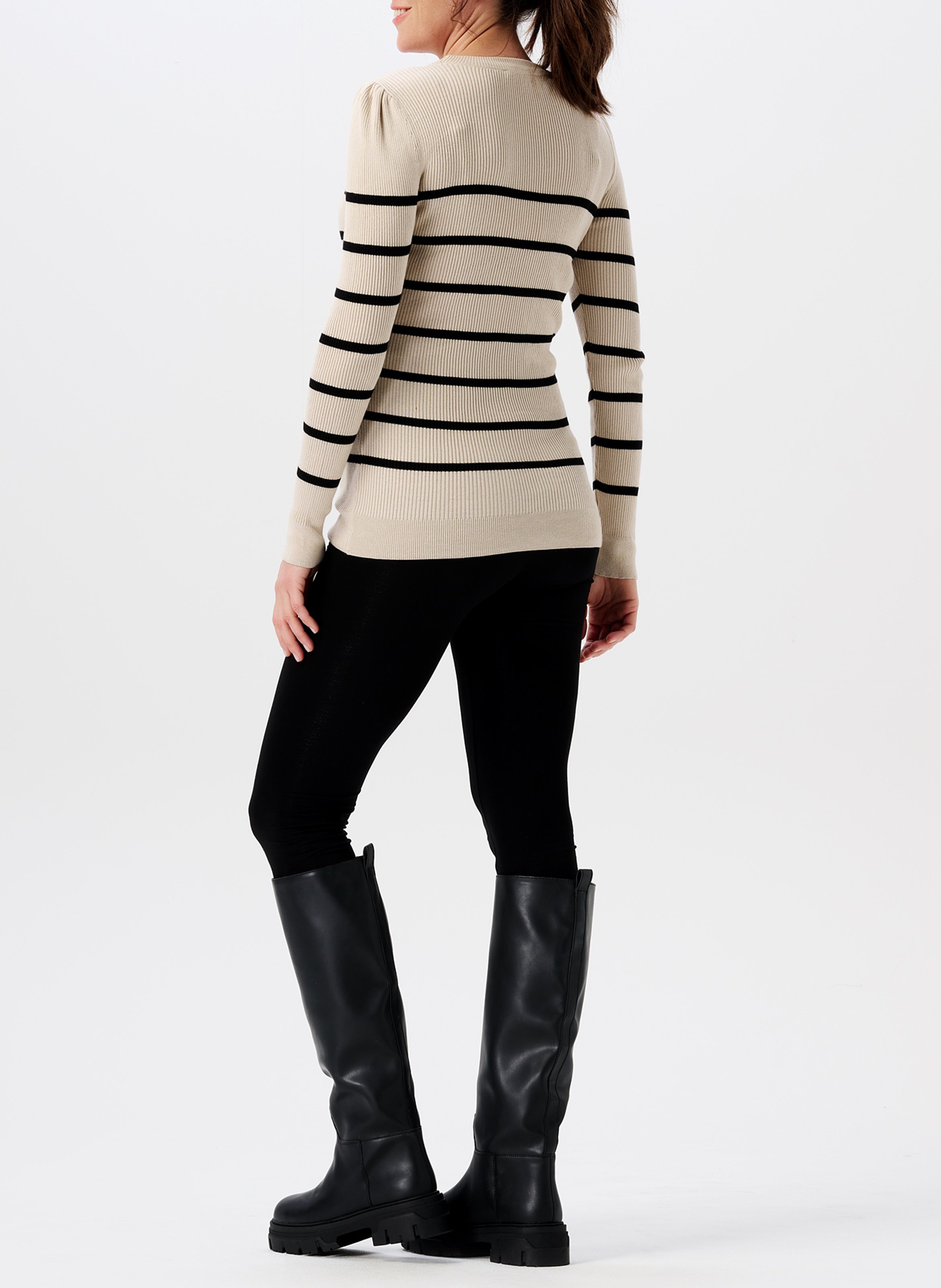 Gestreepte trui met ronde hals | biokatoenblend Beige