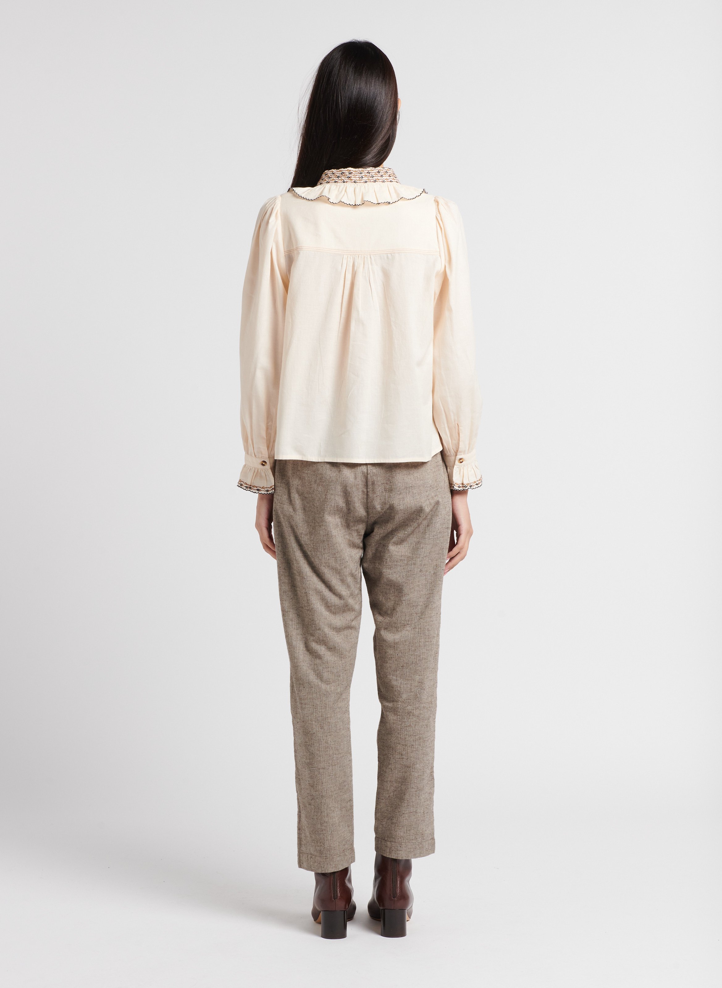 Pleated cotton pants Beige