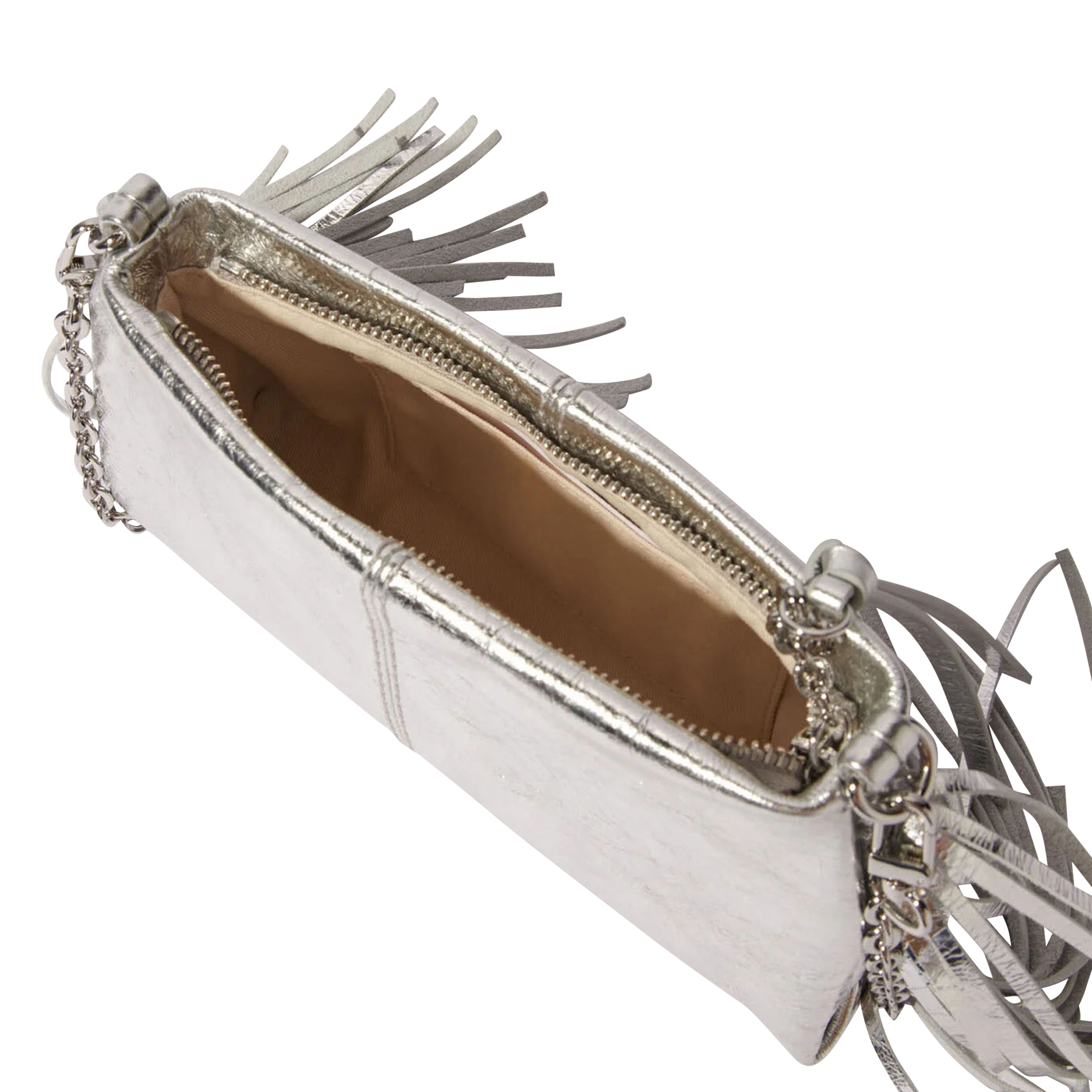 Sac pochette en cuir métallisé MAJE Argent
