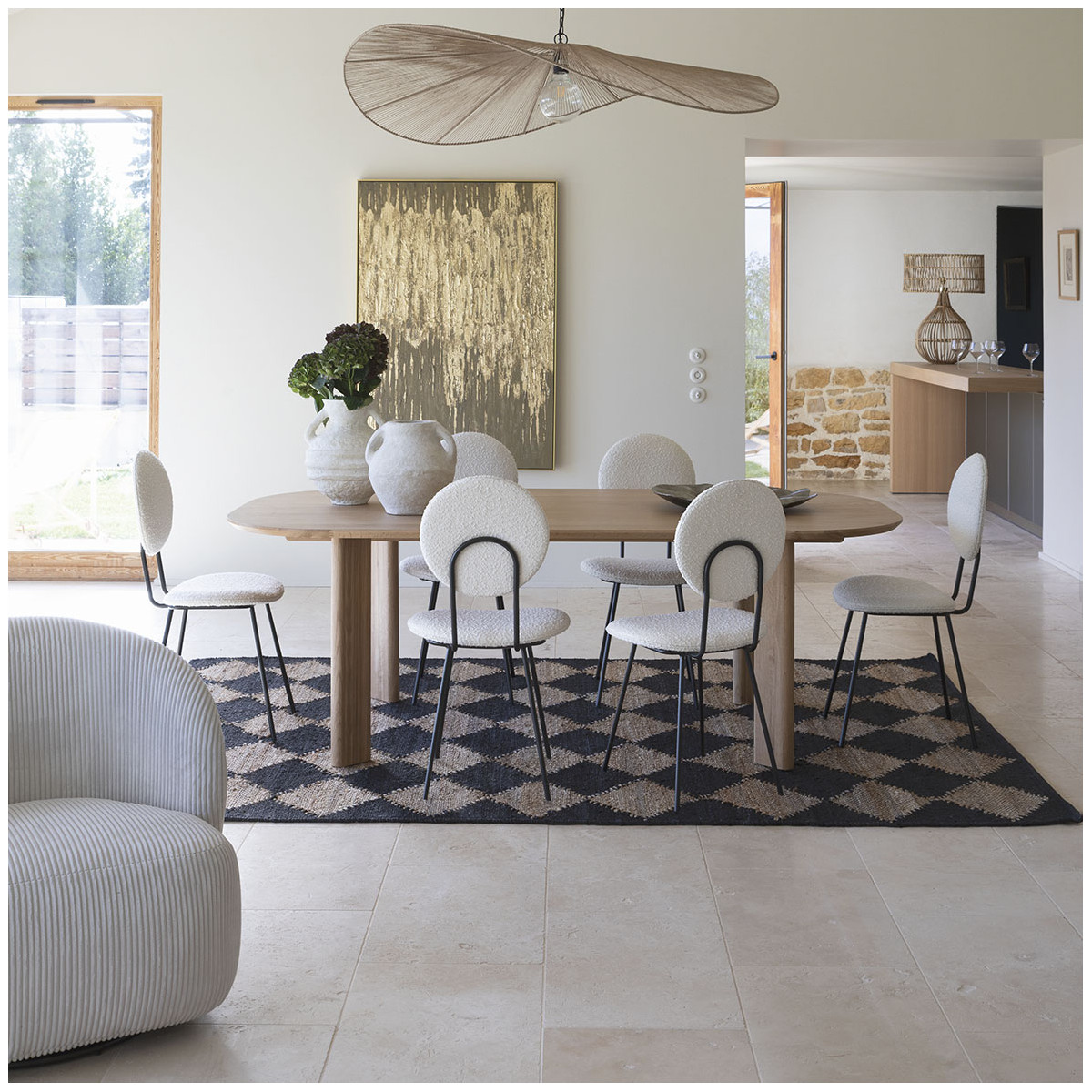 Chaise colette en bouclette et métal BLANC D'IVOIRE Beige